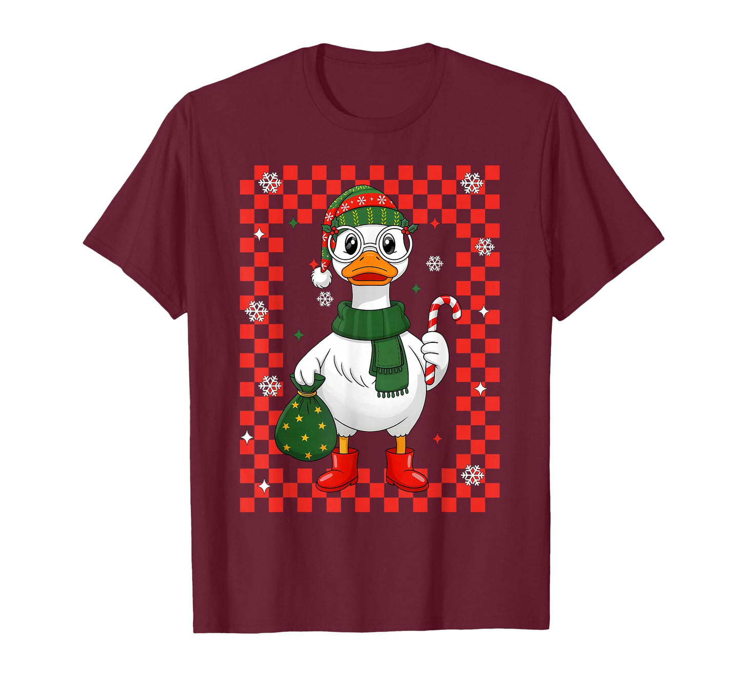 Christmas Goose Candy Cane Snowflake Xmas Pajamas Holiday T-Shirt