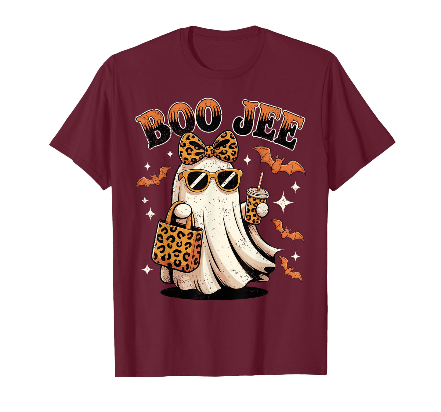 Coquette Leopard Ghost Coffee Boo JEE Halloween Boujee Ghost T-Shirt