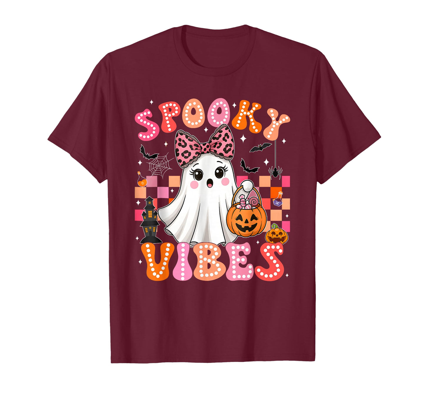 Groovy Spooky Season Retro Ghost Holding Pumpkin Halloween T-Shirt