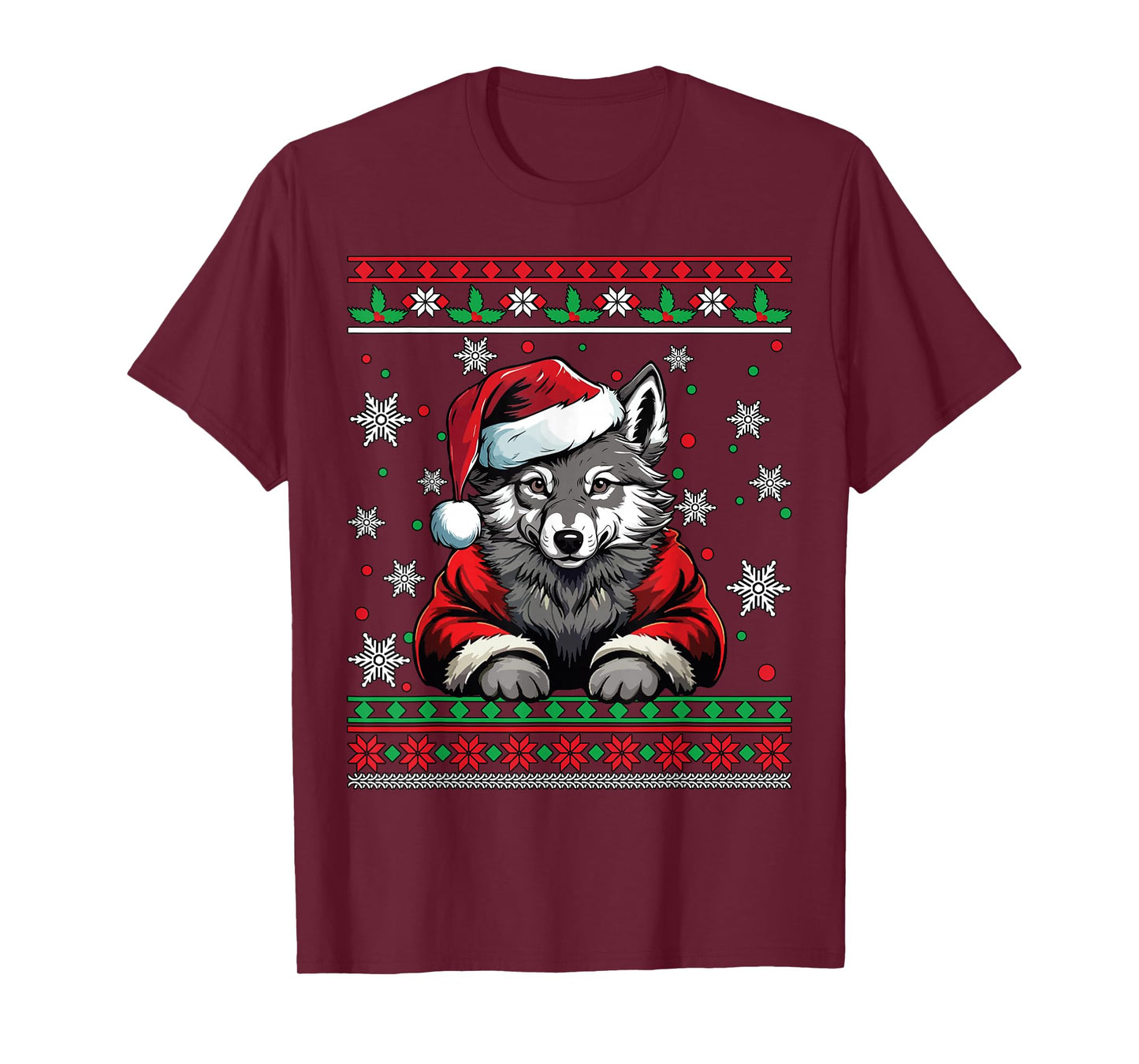 Wolf Santa Happy Christmas Funny Ugly Christmas T-Shirt