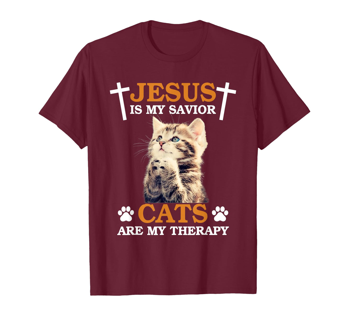 Jesus is My Savior Cat are My Therapy Christians Cat Lover Men Women T-Shirt