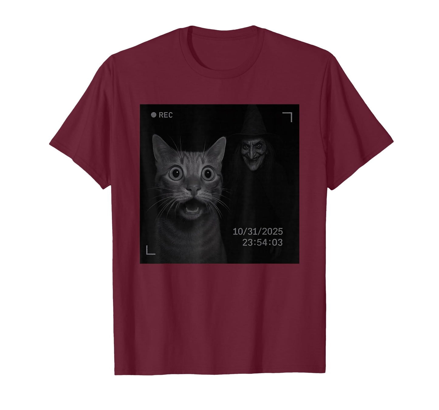 Funny Cat On Security Camera with Witch Halloween T-Shirt