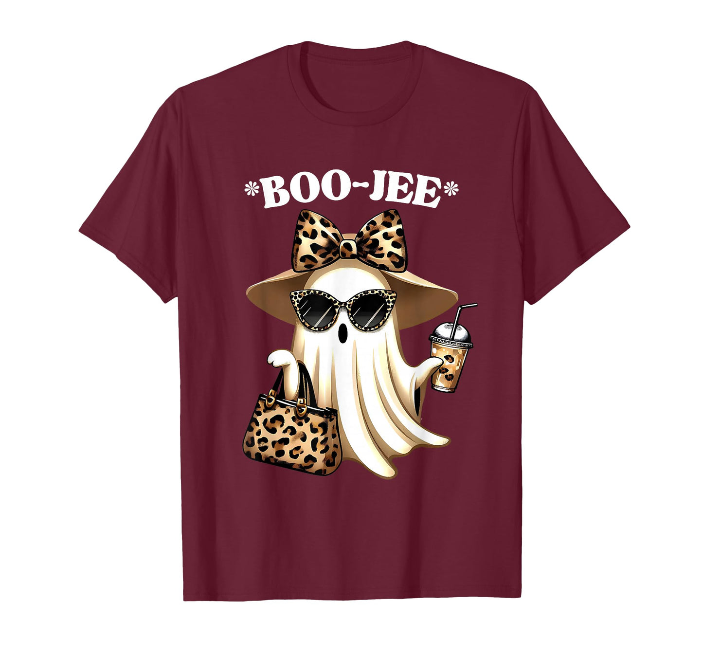 Coquette Leopard Ghost Coffee Boo-JEE Halloween Boujee Ghost T-Shirt