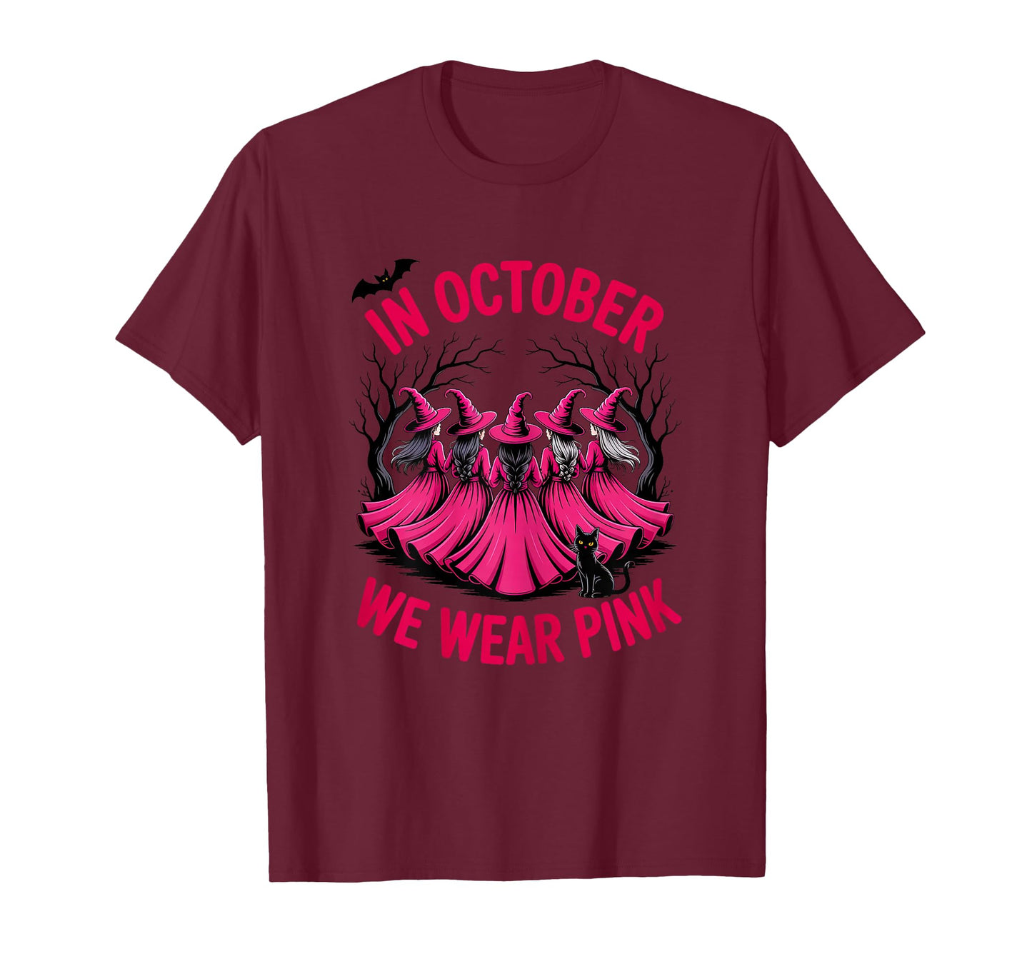 in October We Wear Pink Witch Squad Halloween T-Shirt