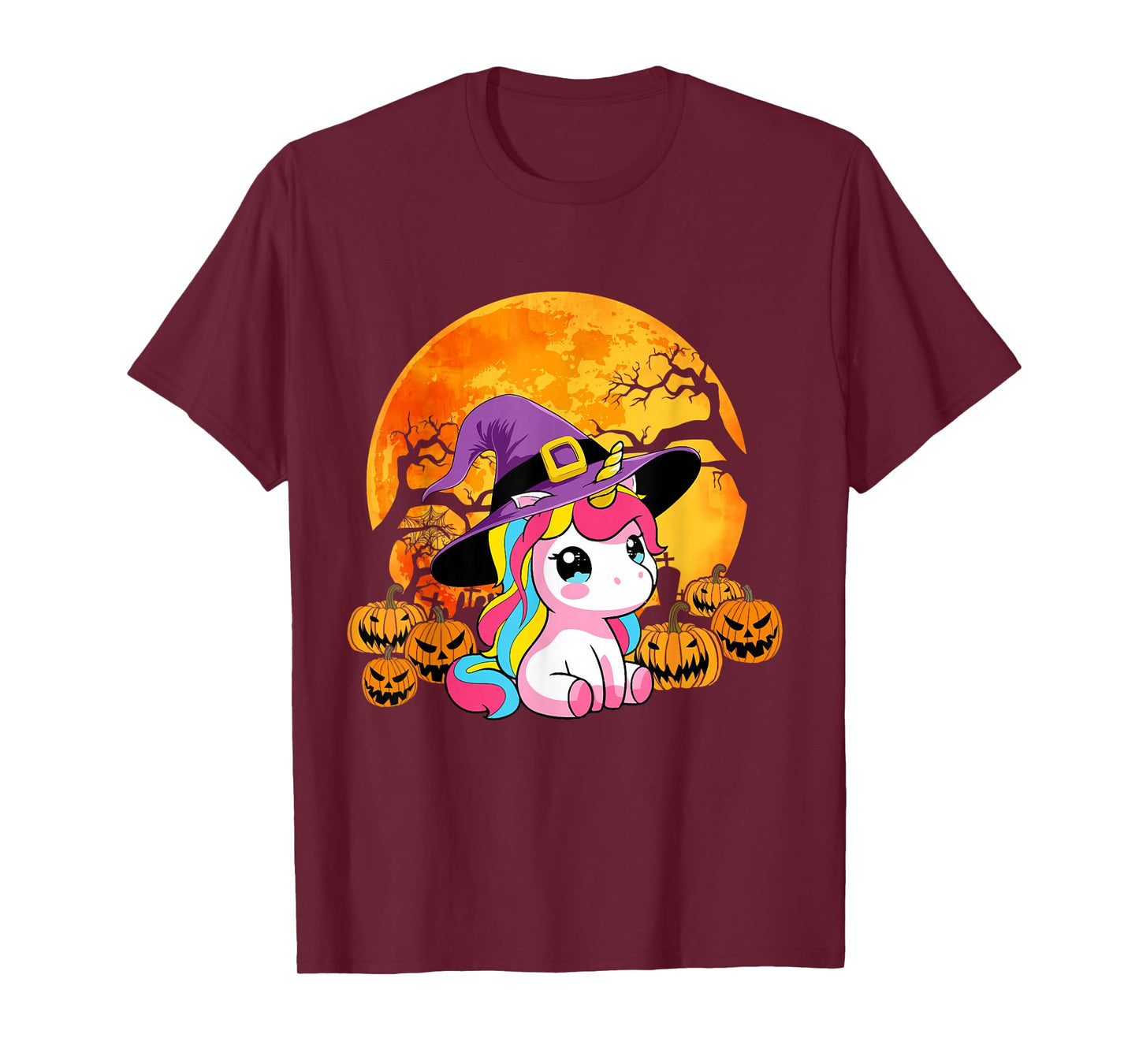 Cute Halloween Unicorn Witch Pumpkin Girls Women School T-Shirt