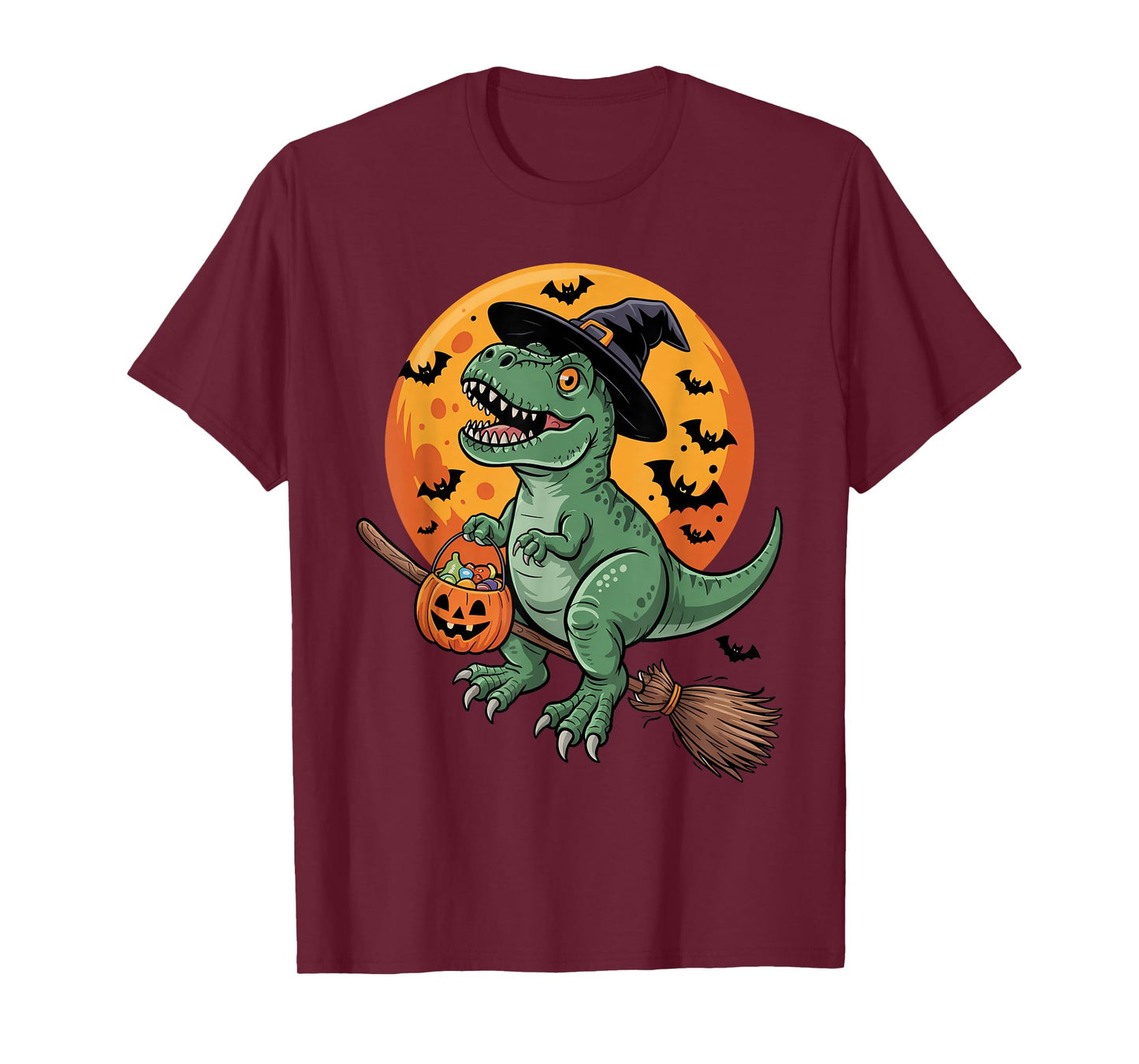 Trick or Treat Dinosaur Witch Halloween Pumpkin Candy Bucket T-Shirt