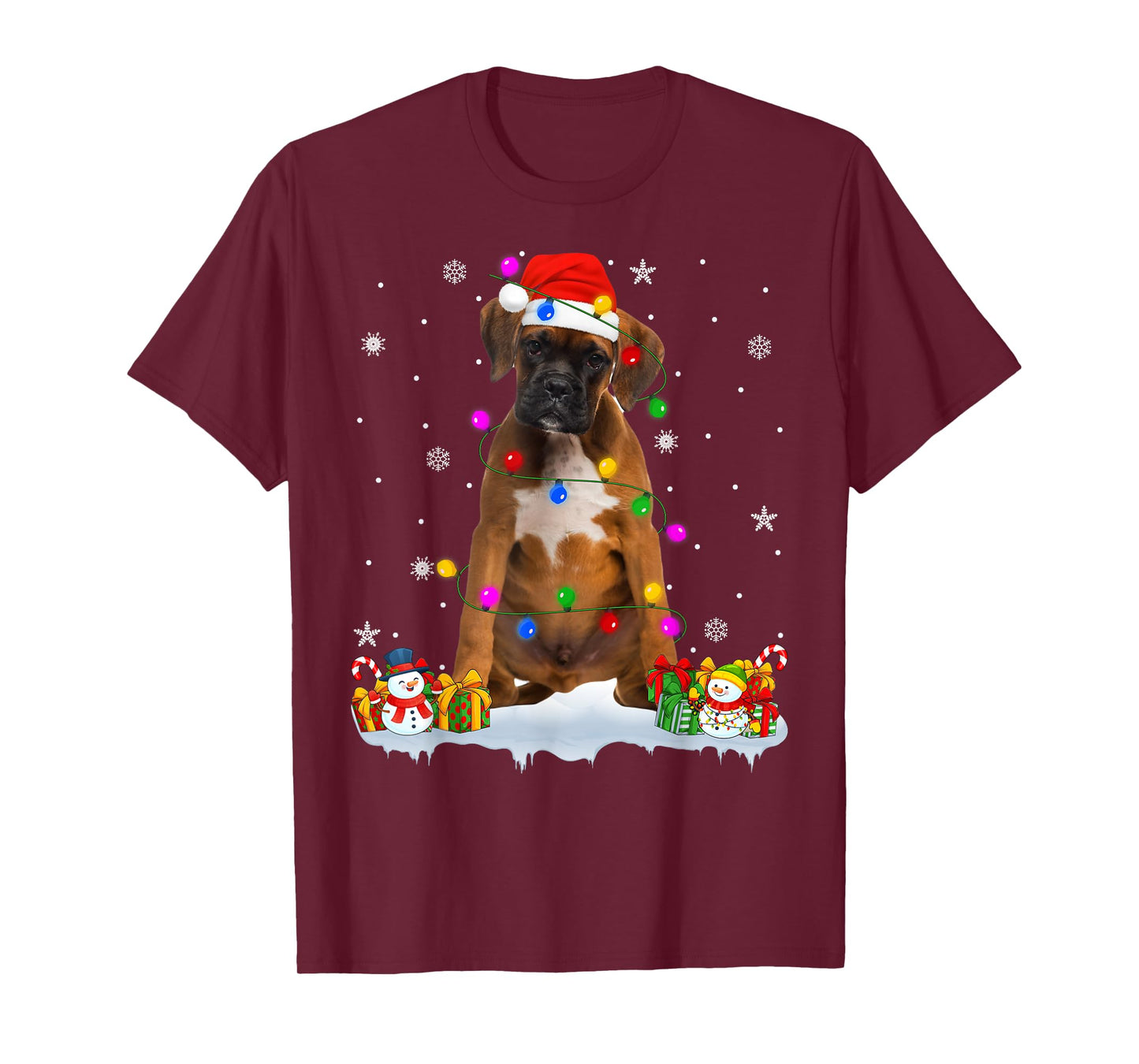 Boxer Dog Christmas Lights Holiday Santa Hat Boxer Xmas T-Shirt