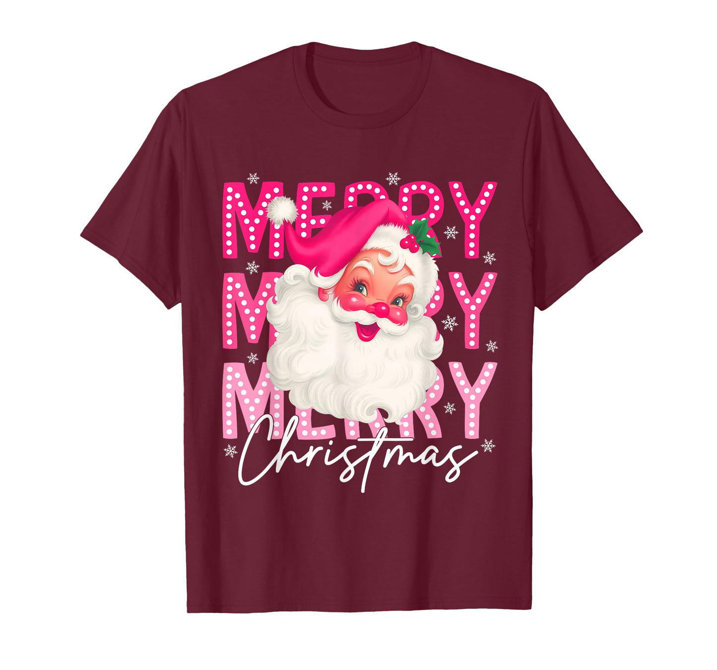 Retro Merry Christmas Pink Santa Claus Xmas Pink Christmas T-Shirt