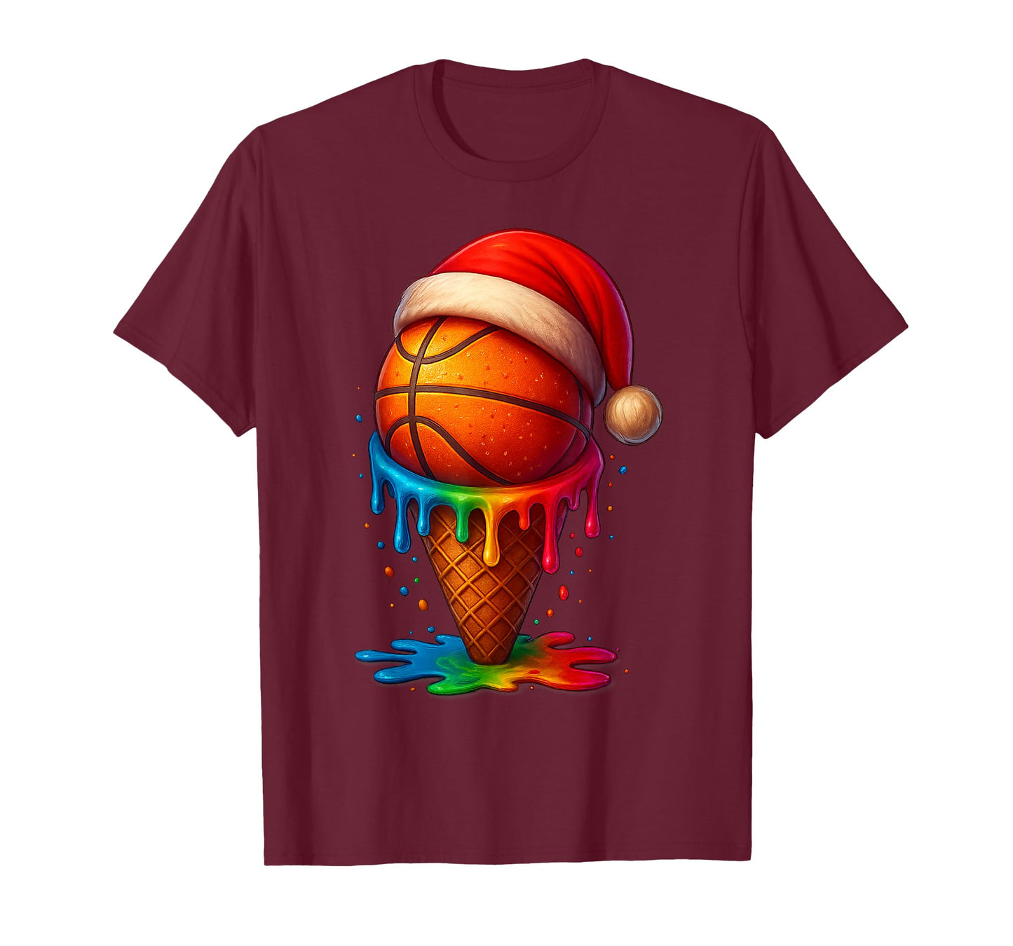 Basketball Ice Cream Drip Christmas Tree Gifts T-Shirt