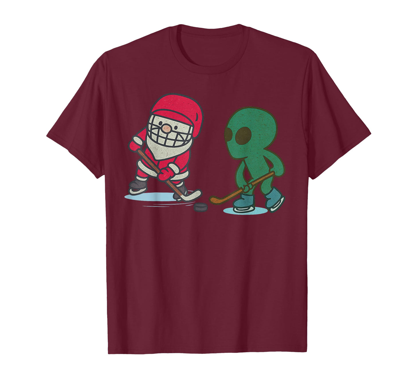 Santa Alien Playing Ice Hockey Christmas Funny Xmas T-Shirt