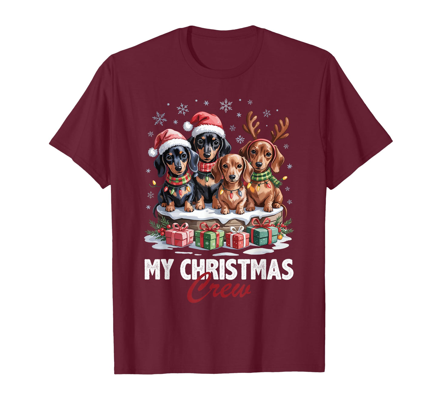 Dachshund Christmas Crew Funny Dog Lovers Holiday Pajama T-Shirt