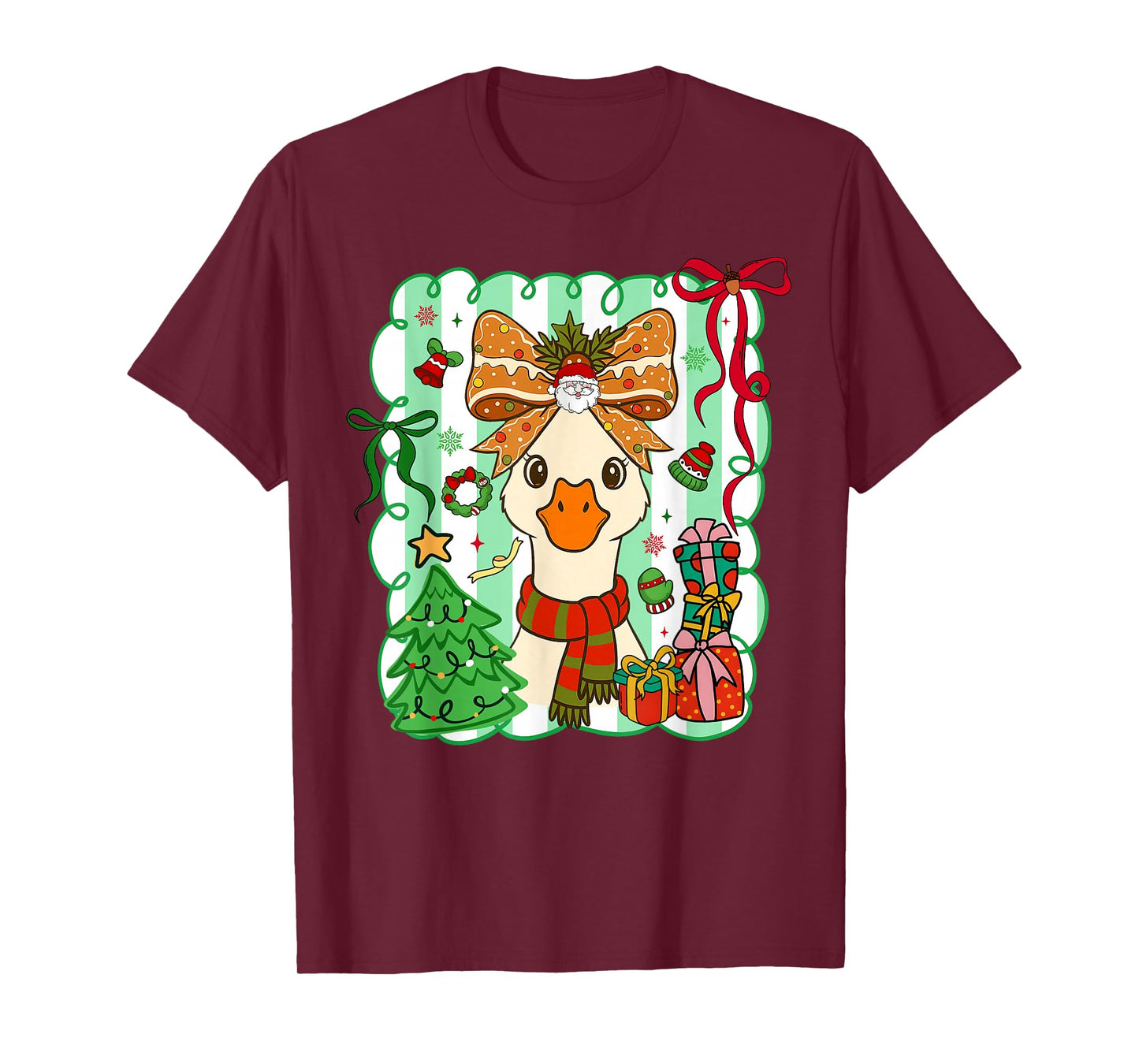 Preppy Gooses Bow Xmas Tree Funny Christmas Girl Women T-Shirt