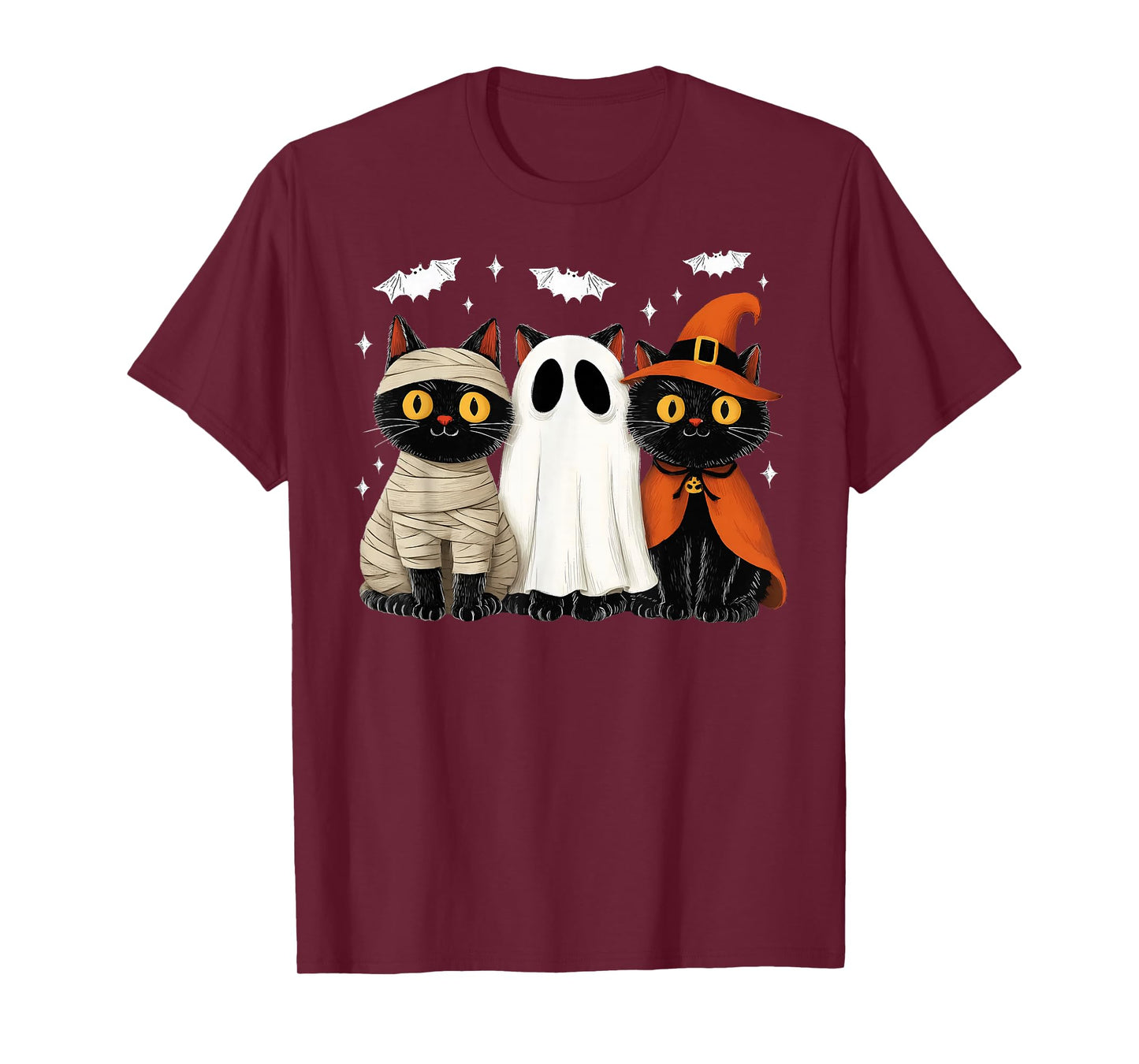 Vintage Black Cats Halloween Pumpkin Mummy Witch Ghost Cat T-Shirt