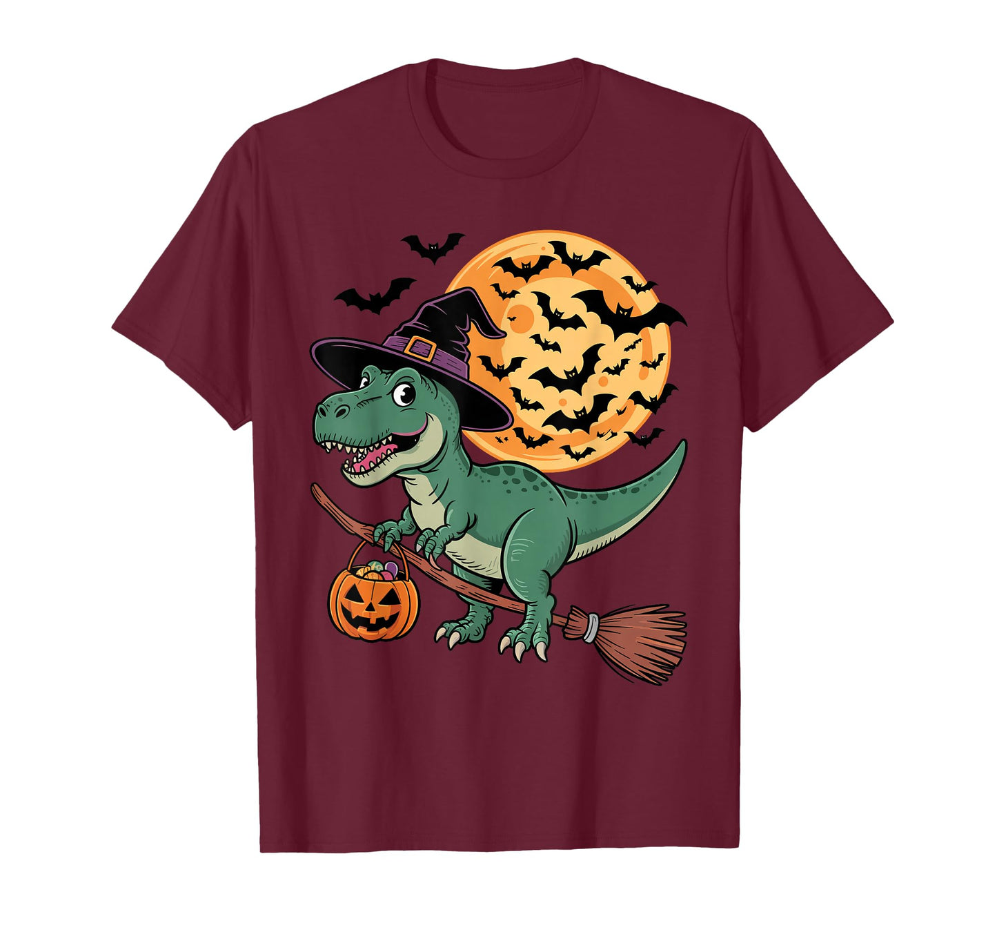Cute Dinosaur Witch with Jack-O-Lantern Pumpkin Halloween T-Shirt