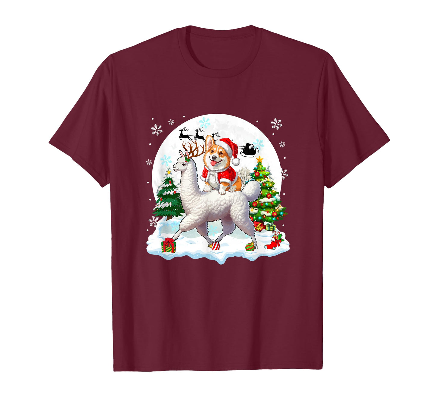 Santa Corgi Riding Llama Reindeer Christmas Owner Kids T-Shirt