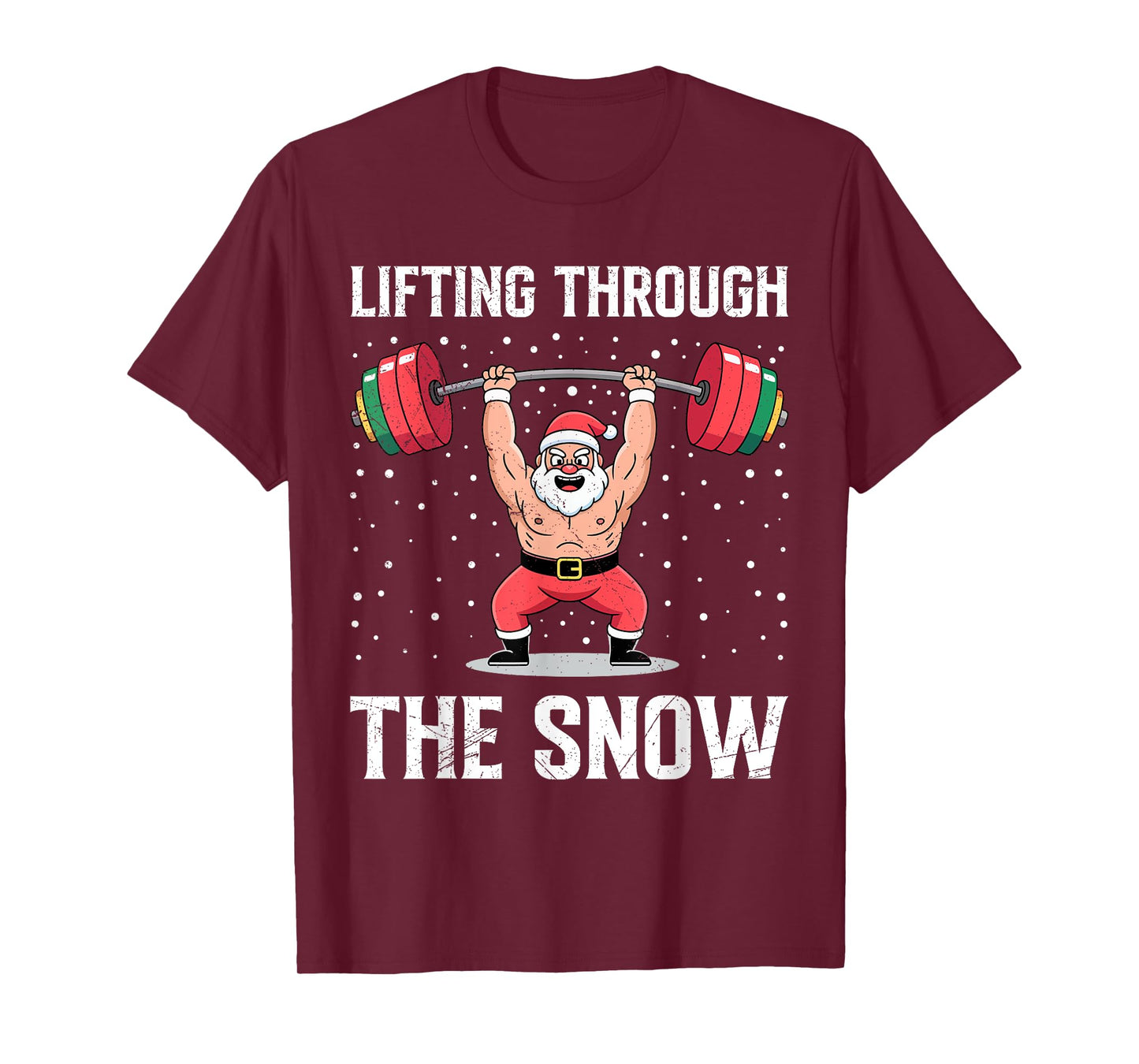 Santa Claus Lifting Through The Snow Funny Gym T-Shirt