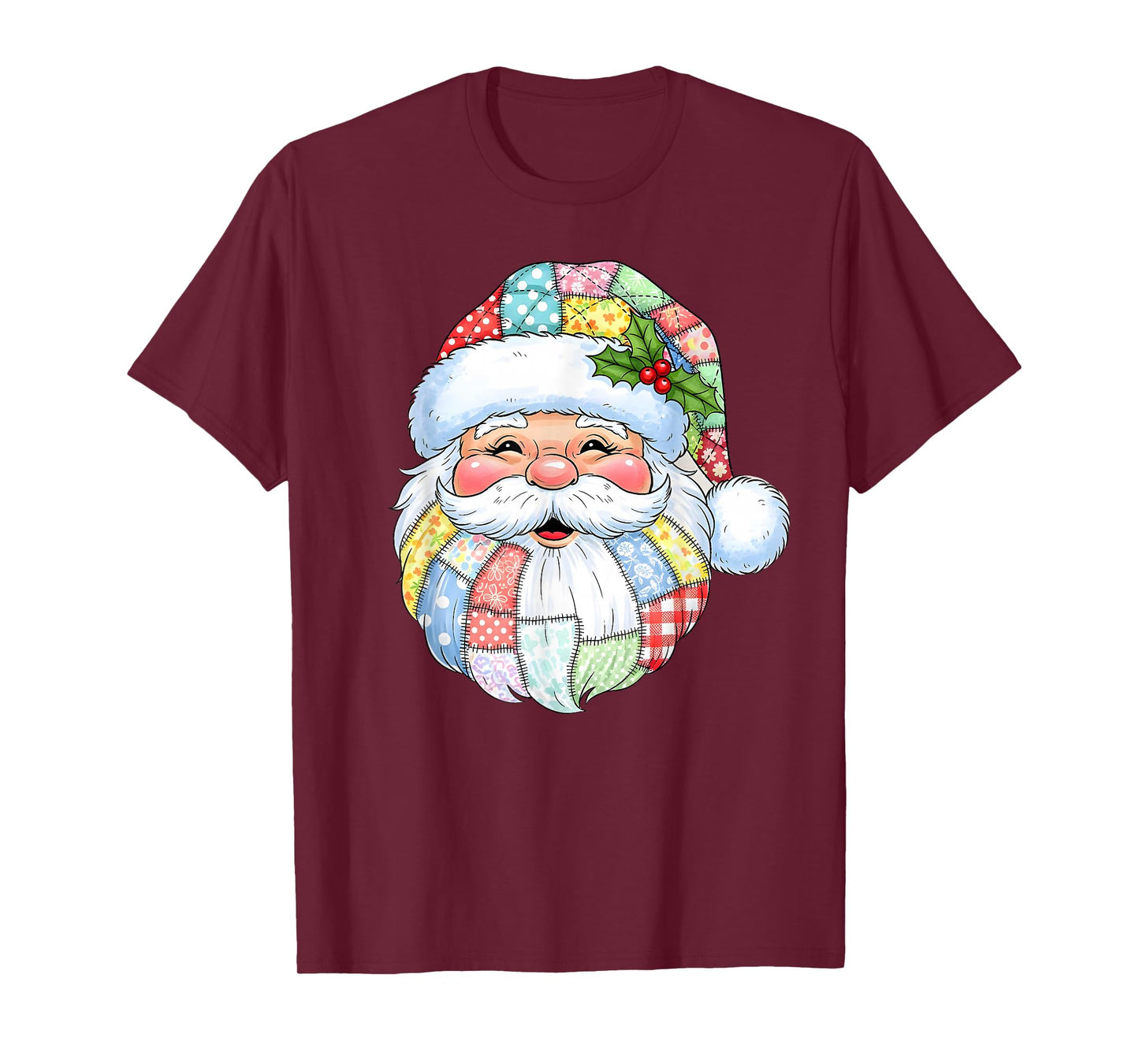 Patchwork Santa Claus Face Preppy Girly Christmas Girls Kids T-Shirt