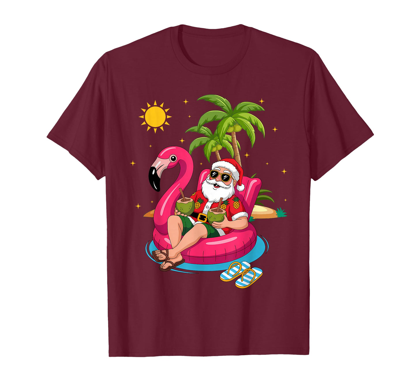 Summer Santa Flamingo Floater Funny Christmas in July T-Shirt