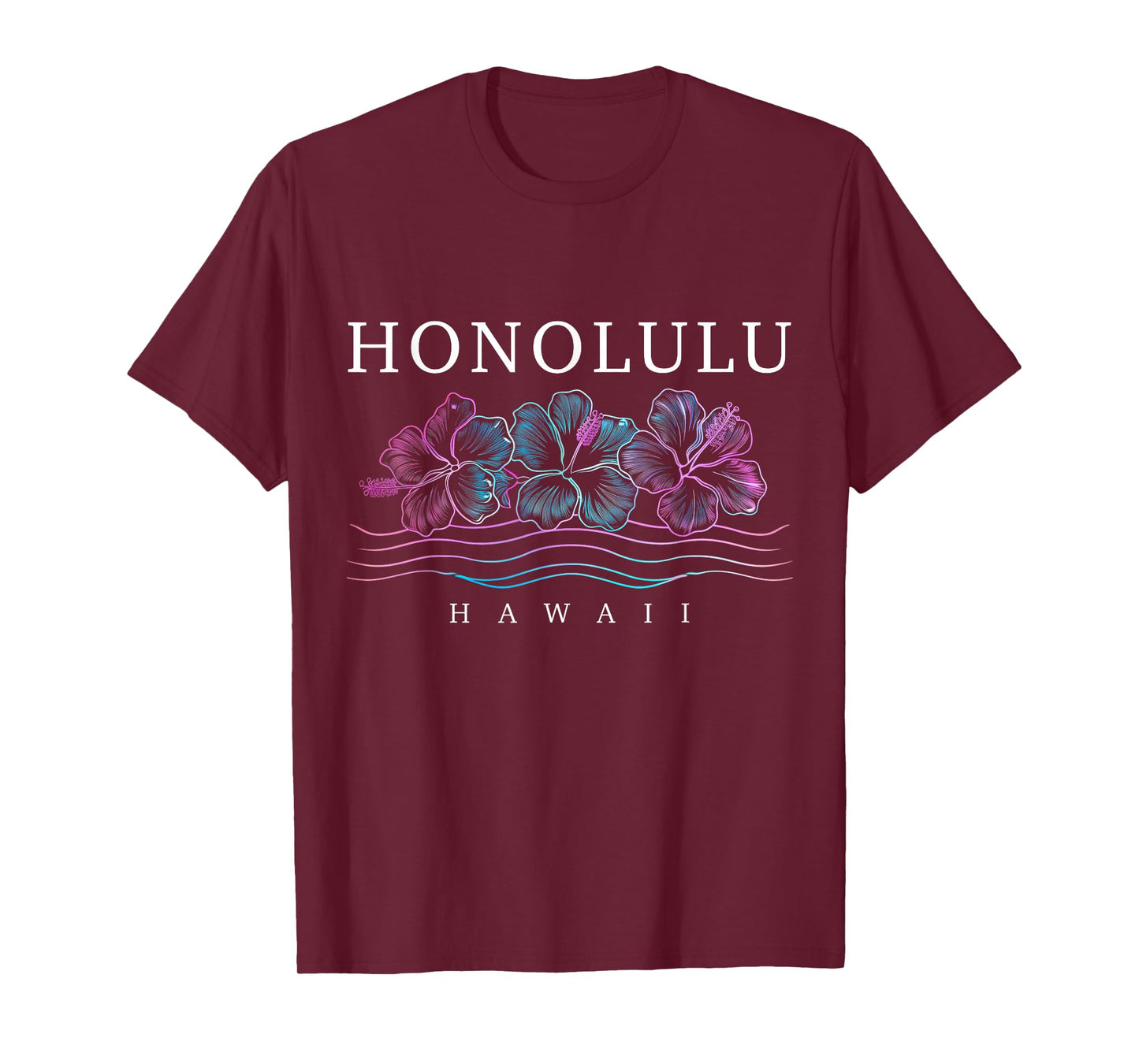 Honolulu Hawaii Hawaiian Hibiscus Flowers Surfer Souvenir T-Shirt