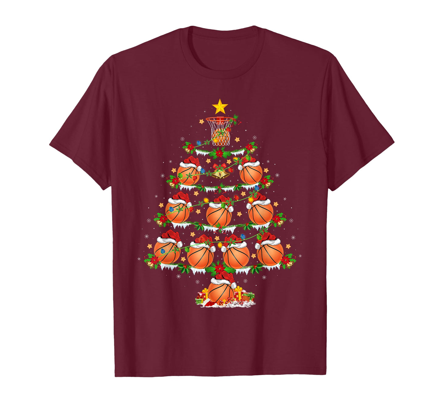 Basketball Christmas Tree Lights Sports Player Xmas T-Shirt
