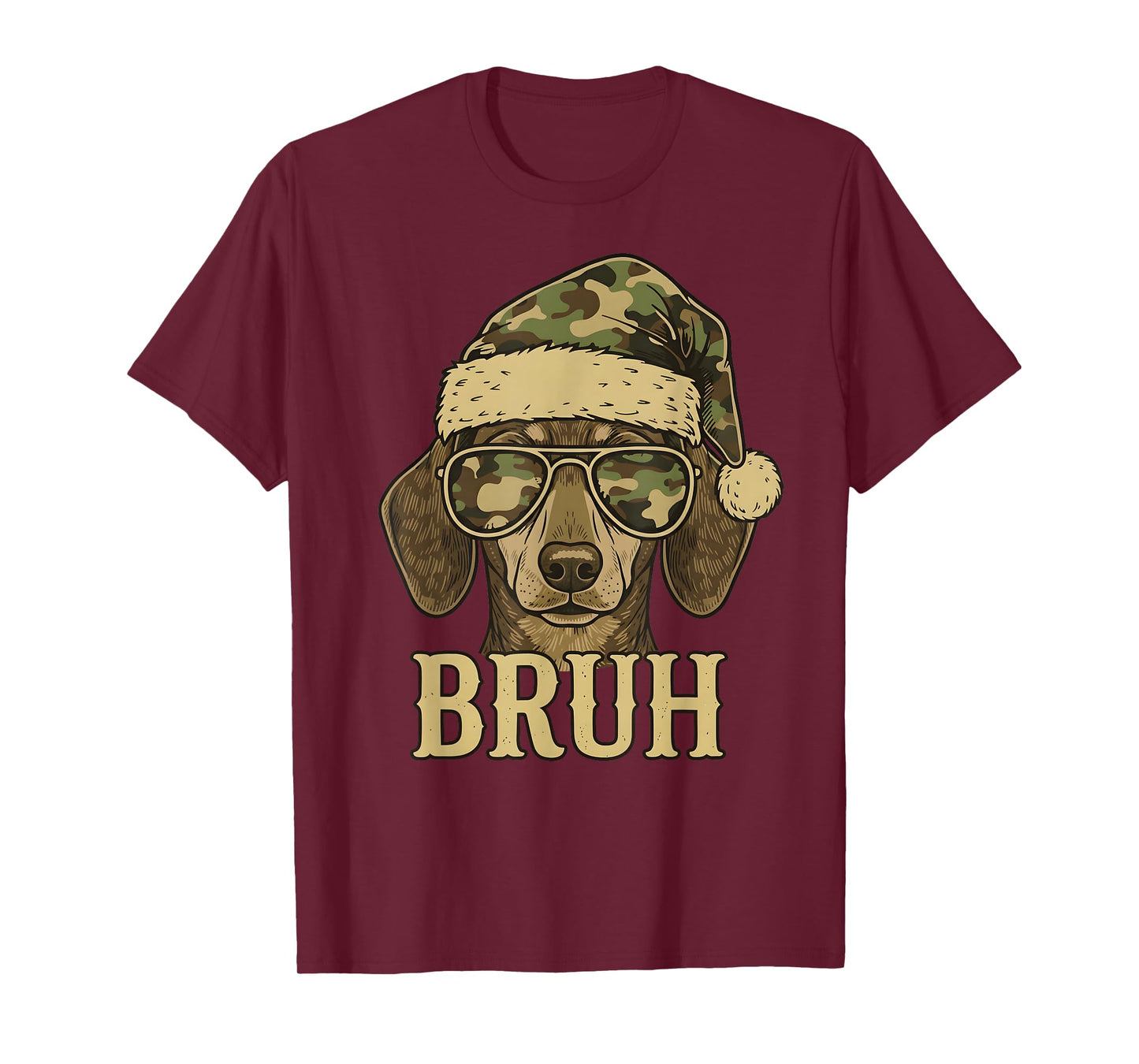 Camo Santa Dachshund Dog Bruh Sunglasses Christmas Camo T-Shirt