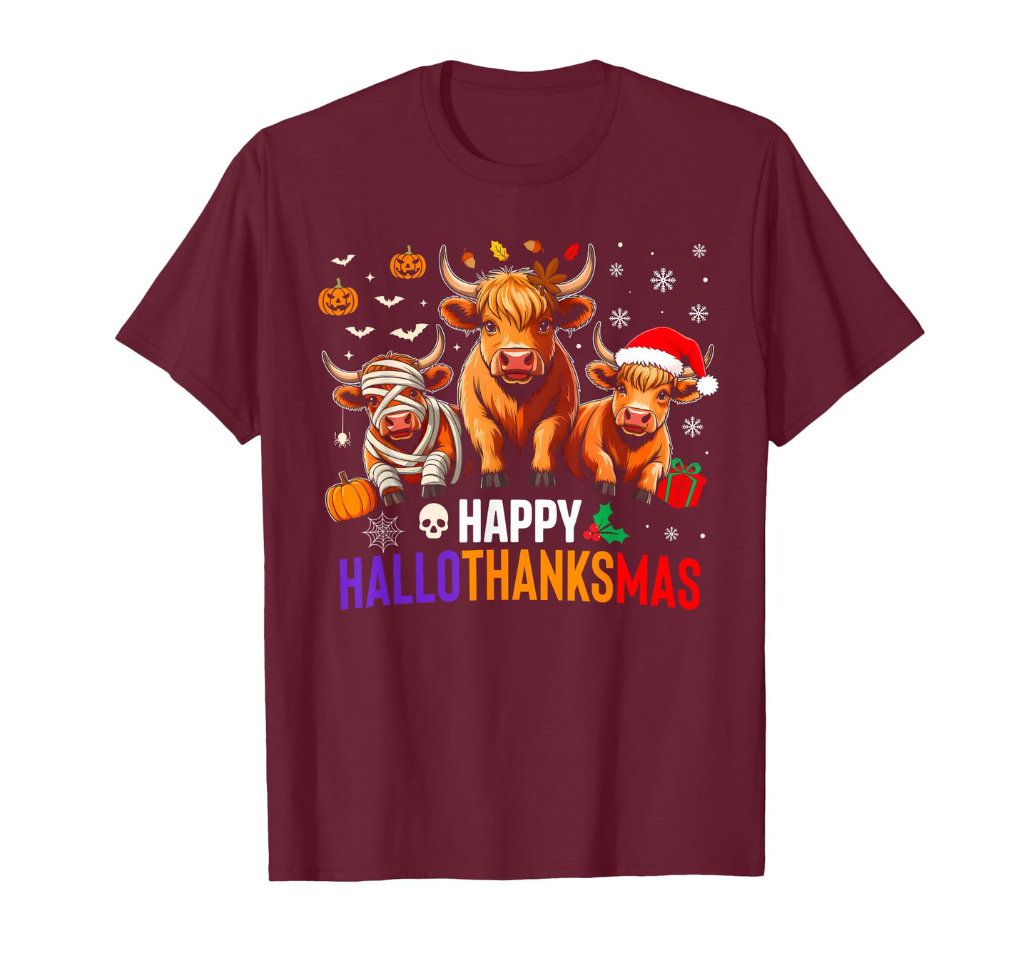 Cow Halloween Thanksgiving Christmas Happy Hallothanksmas T-Shirt