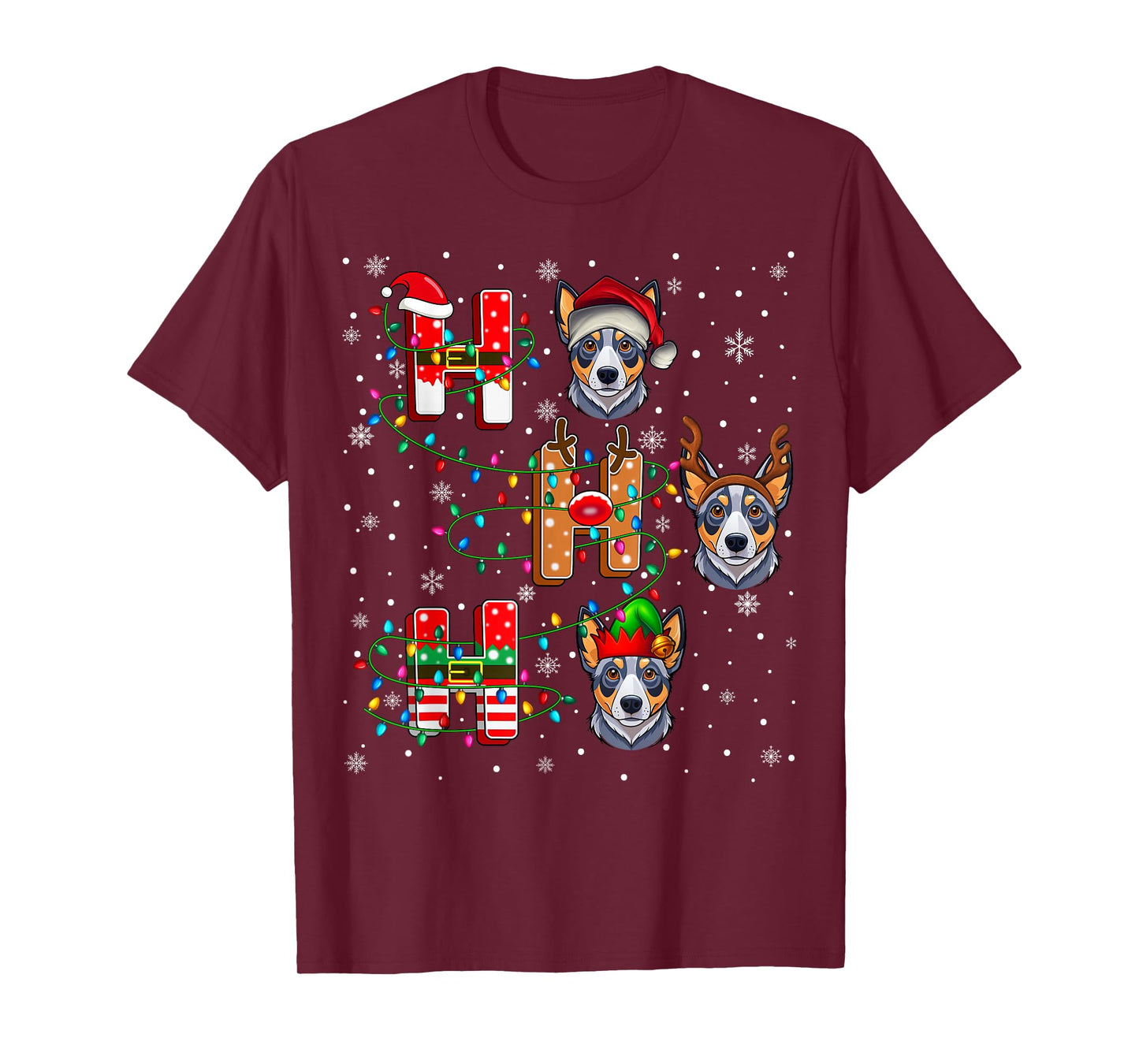 Ho Ho Santa Reindeer Hat Elf Matching Blue Heeler Dog Xmas T-Shirt