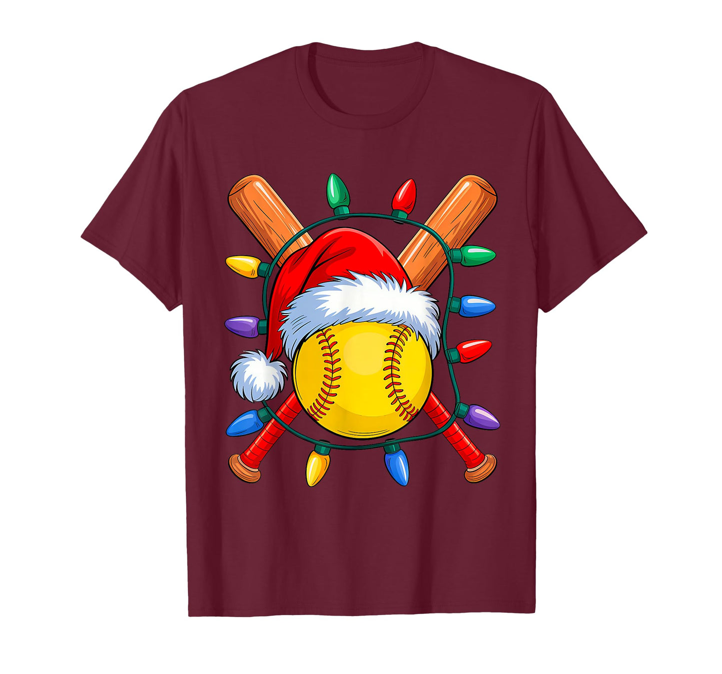Christmas Softball Xmas Santa Sports Hat Mens Womens Kids T-Shirt
