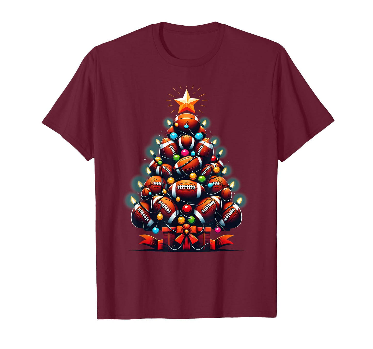 American Football Christmas Tree Xmas Pajamas Player Coach T-Shirt