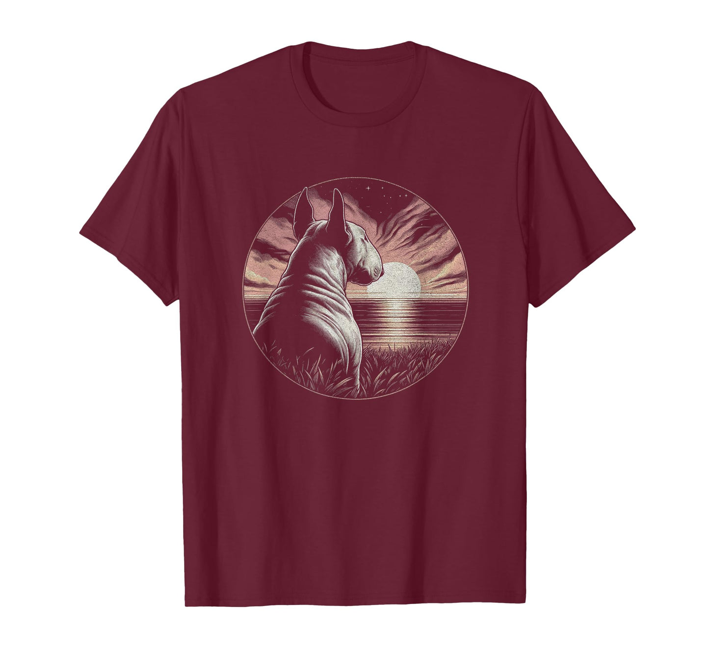 Vintage Bull Terrier Dog Retro Sunset Scene Art Design T-Shirt
