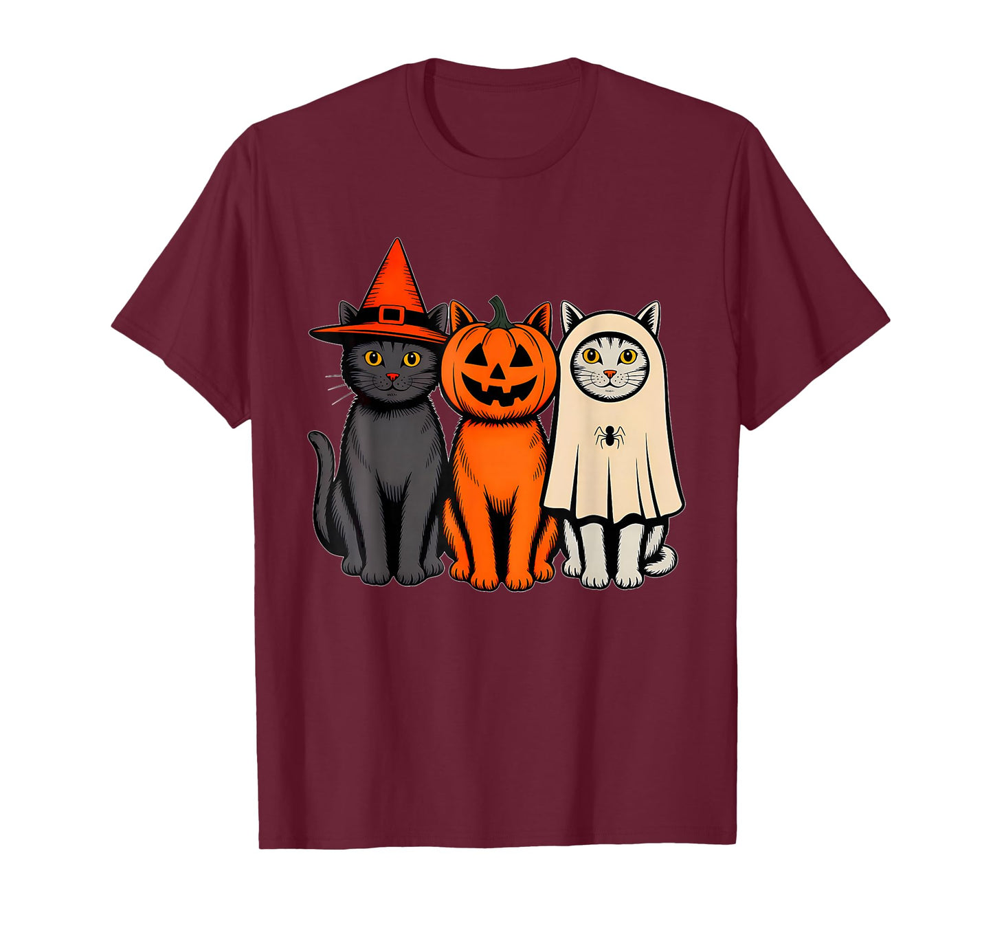 Funny Vintage Black Cat Halloween Pumpkin Spooky Ghost Women T-Shirt