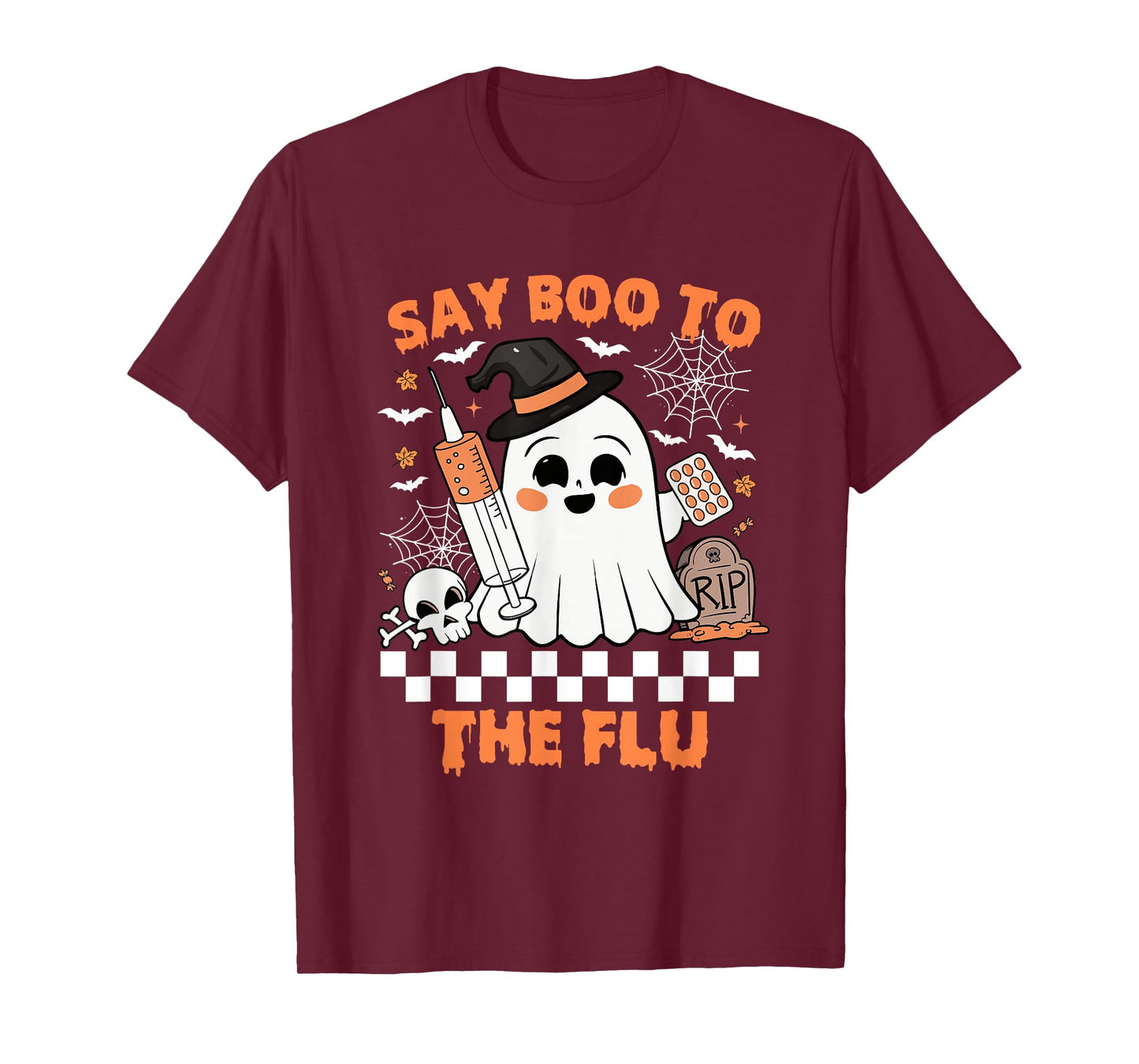 Say Boo to The Flu Ghost Witch Hat Nurse Halloween T-Shirt