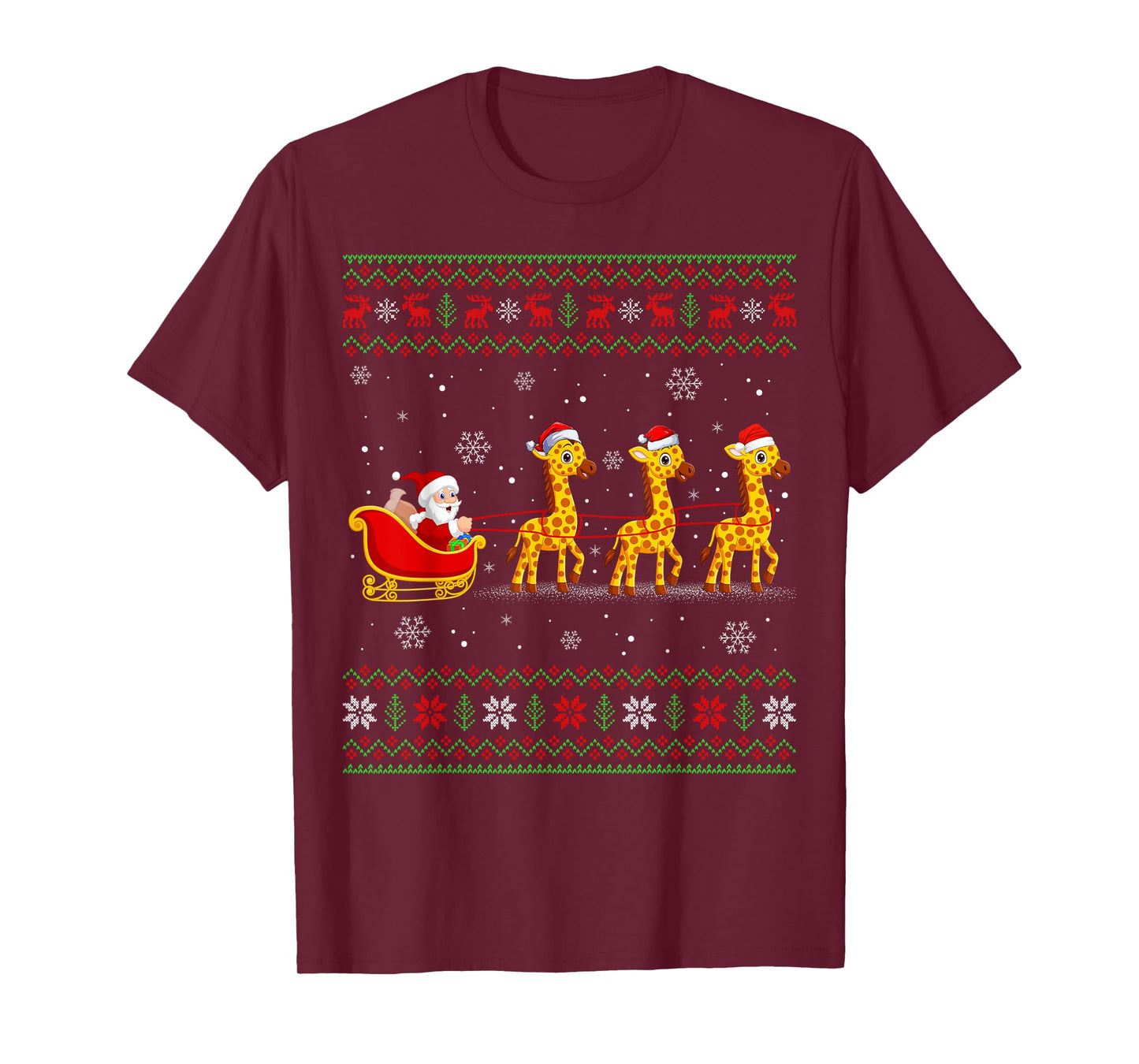 Santa Sleigh Riding Giraffe Ugly Christmas Sweaters Xmas T-Shirt