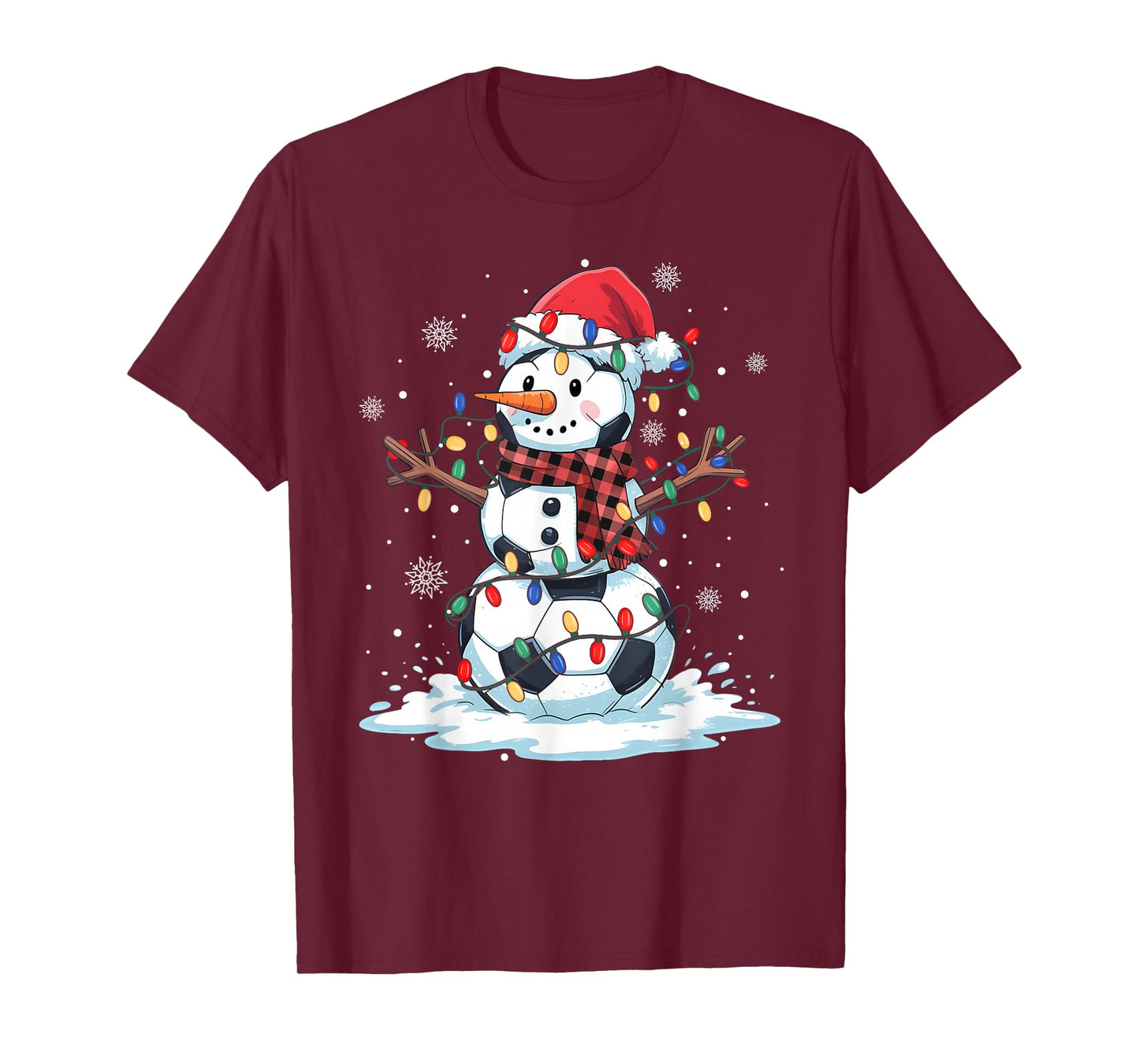 Snowman Soccer Player Santa Hat Christmas Funny Mens Boys T-Shirt