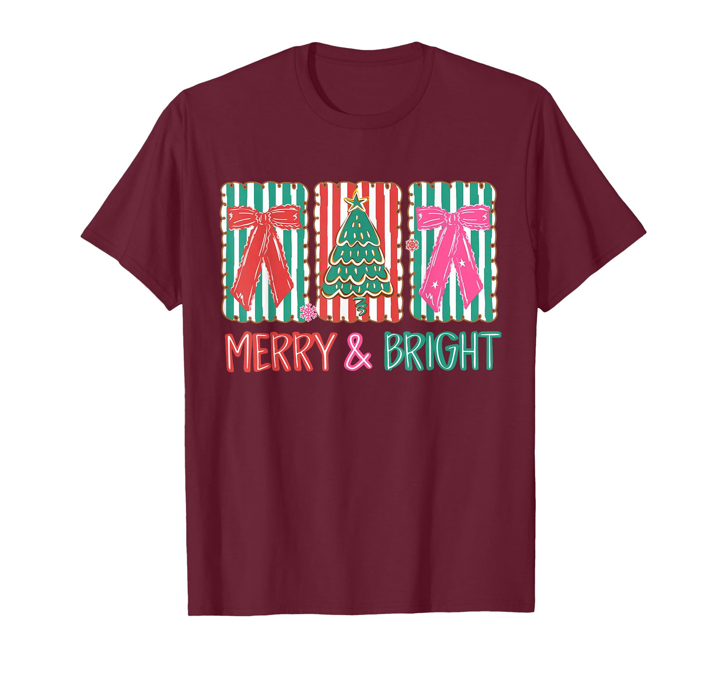 Retro Preppy Merry and Bright Girly Coquette Christmas Tree T-Shirt