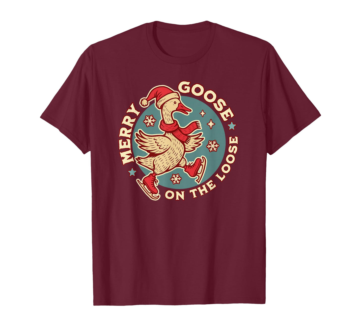 Merry Goose on The Loose Funny Christmas Goose Retro Vintage T-Shirt