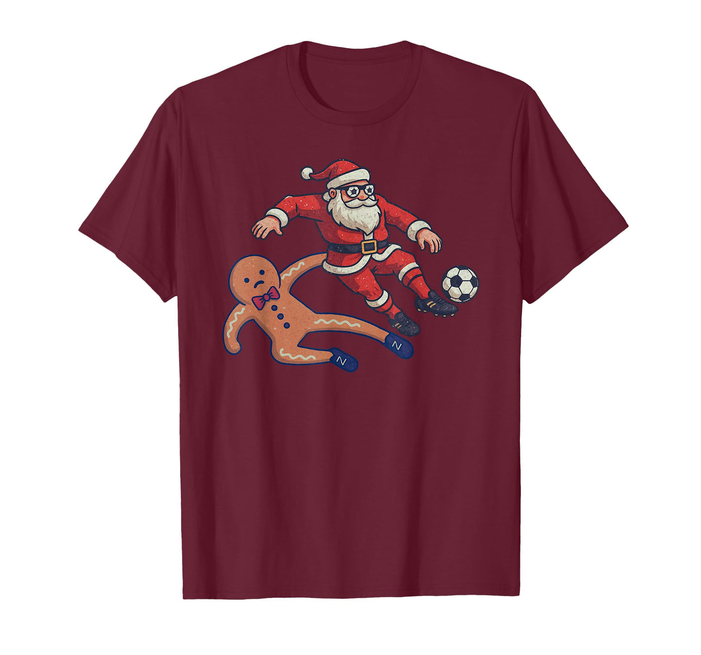 Santa Gingerbread Playing Soccer Christmas Funny Xmas T-Shirt