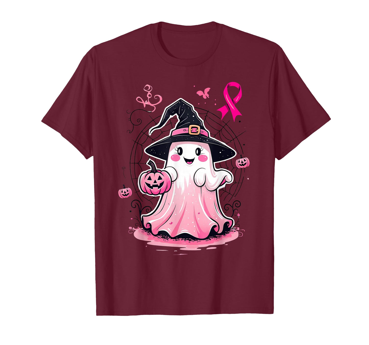 Breast Cancer Awareness Cute Pink Ghost Witch Halloween T-Shirt