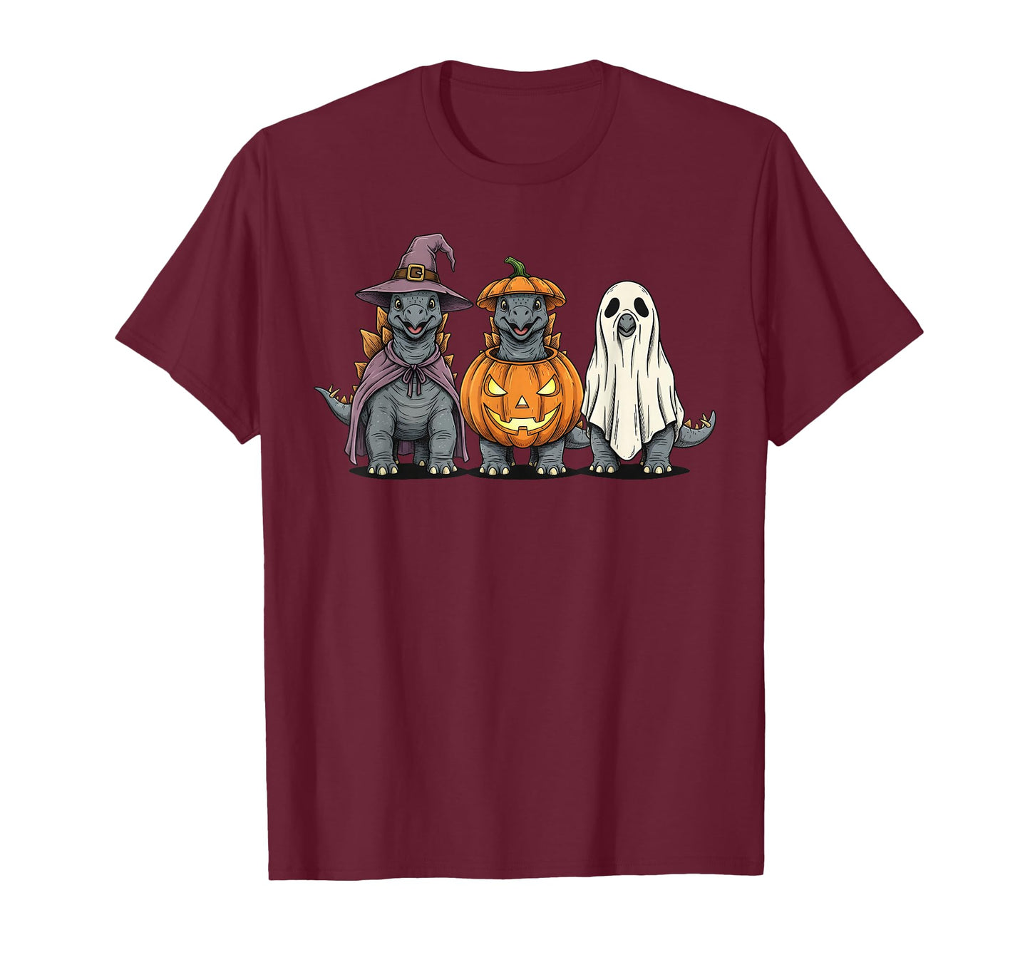 Spooky Ghost Stegosaurus Dinosaur Lover Pumpkin Halloween T-Shirt