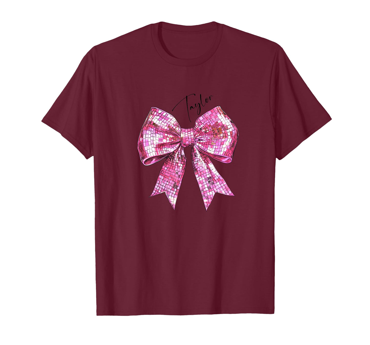 Taylor Lover First Name Teen Girls Women Pink Disco Ball Bow T-Shirt