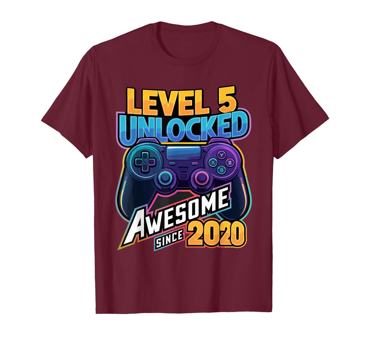 Level 5 Unlocked Awesome Since 2020 5th Birthday Gaming T-Shirt