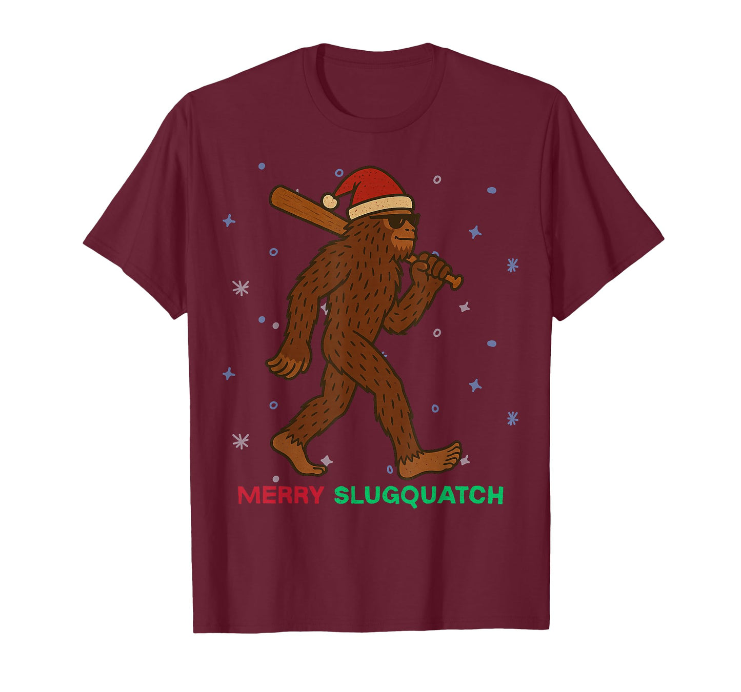Sasquatch Playing Baseball Xmas Holiday Funny Christmas T-Shirt