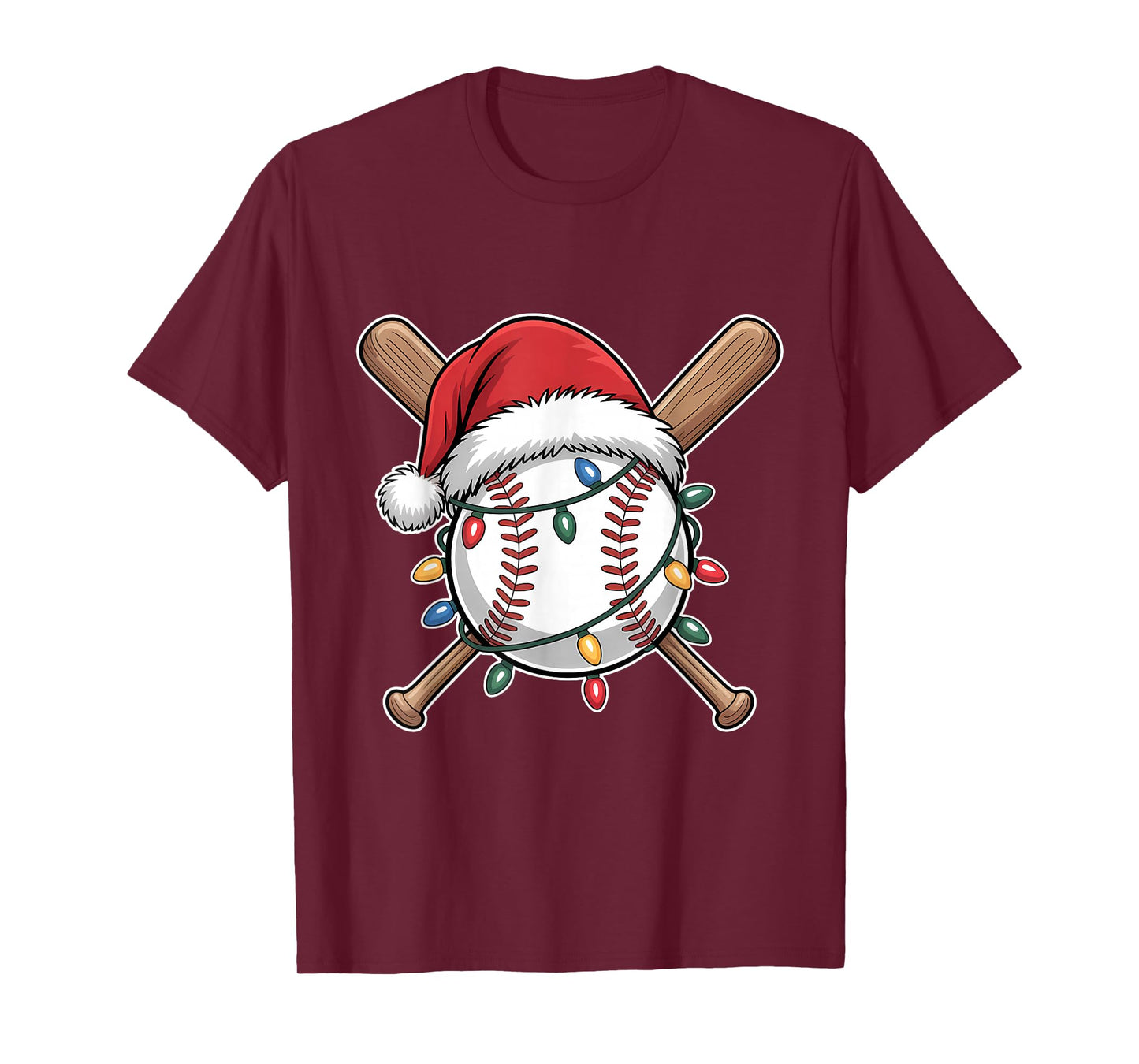 Funny Christmas Baseball Santa Hat Xmas Lights Holiday T-Shirt
