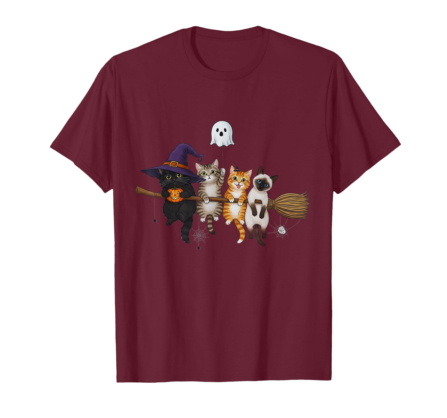 Cute Halloween Cats on Witch Broom Funny Spooky T-Shirt