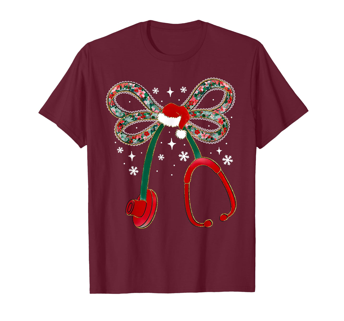 Stethoscope Nurse Coquette Bow Christmas Xmas Pajama Holiday T-Shirt