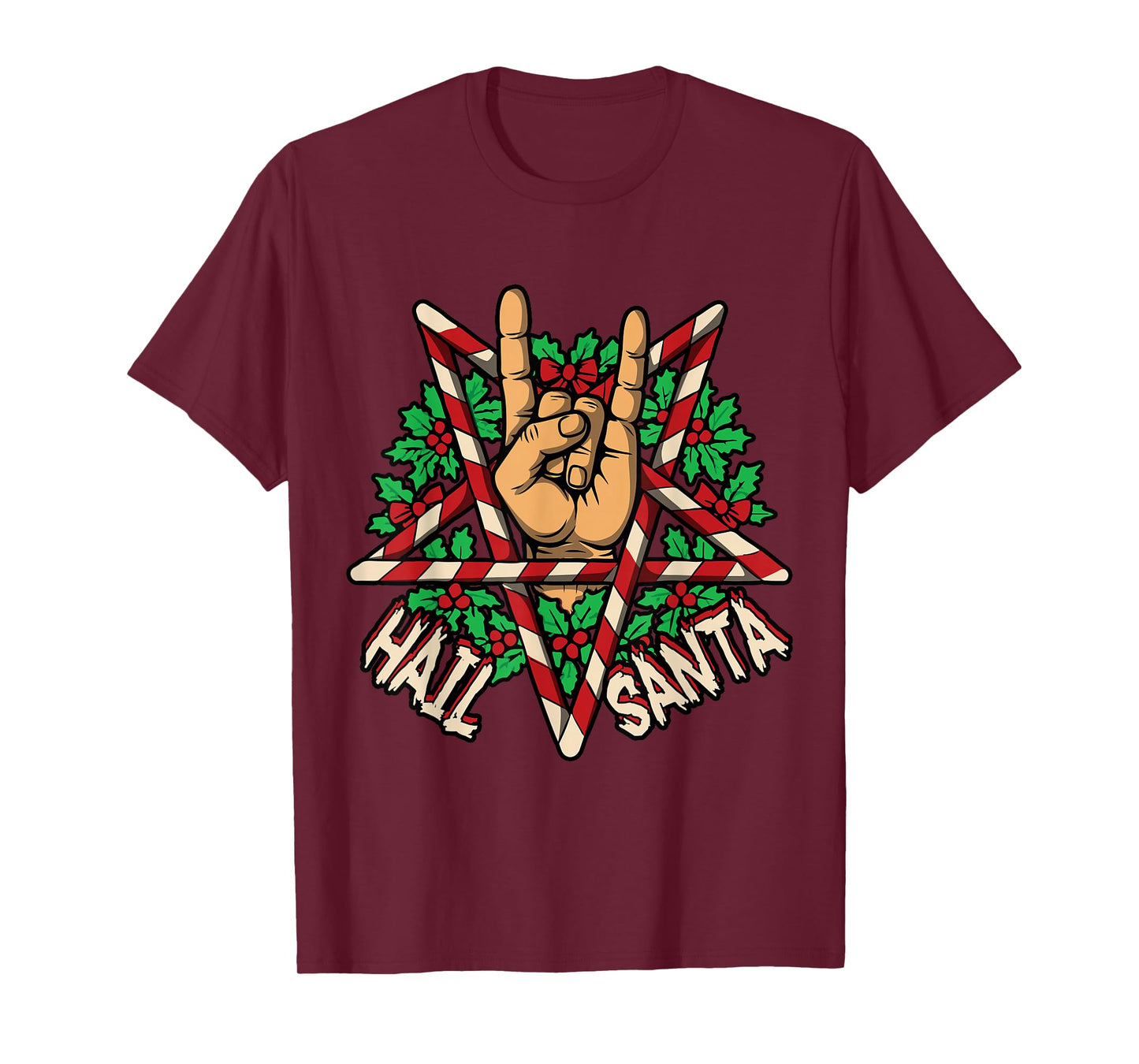 Hail Santa Rock Roll Pagan Solstice Gothic Anti Christmas T-Shirt