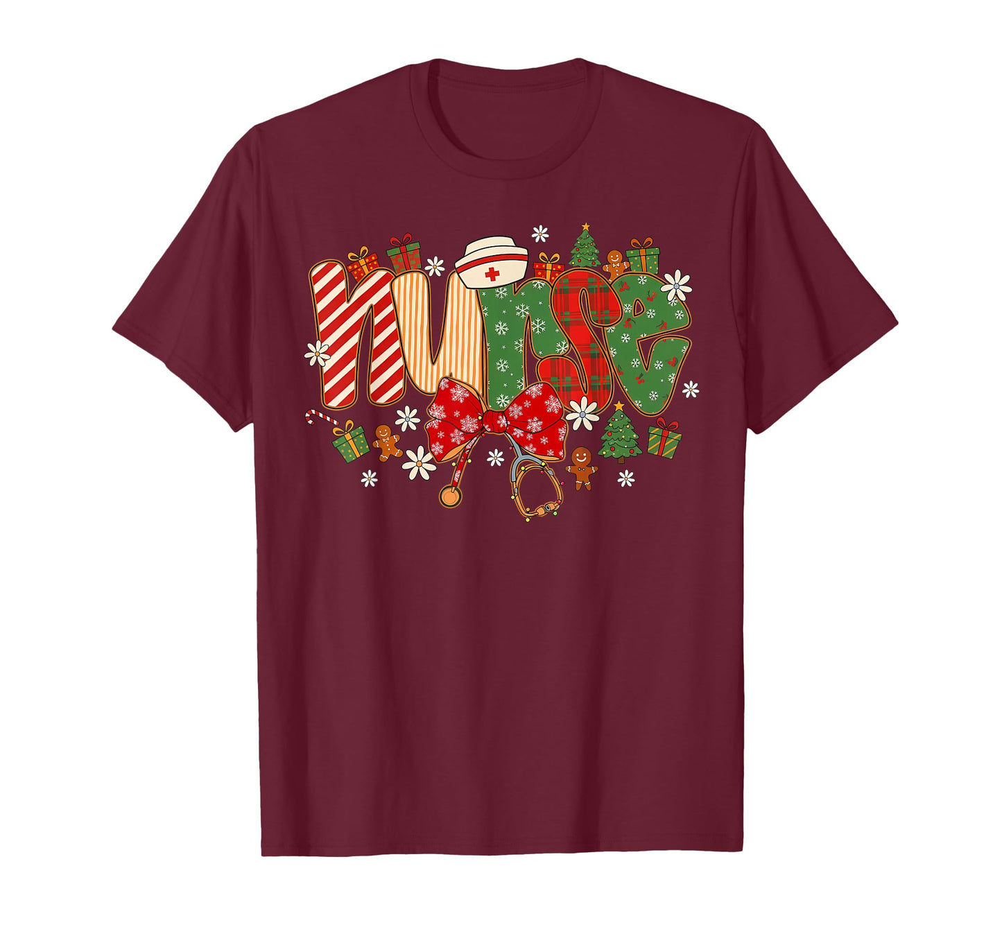 Nurse Medical Staff Christmas Stethoscope Bow Xmas Holiday T-Shirt