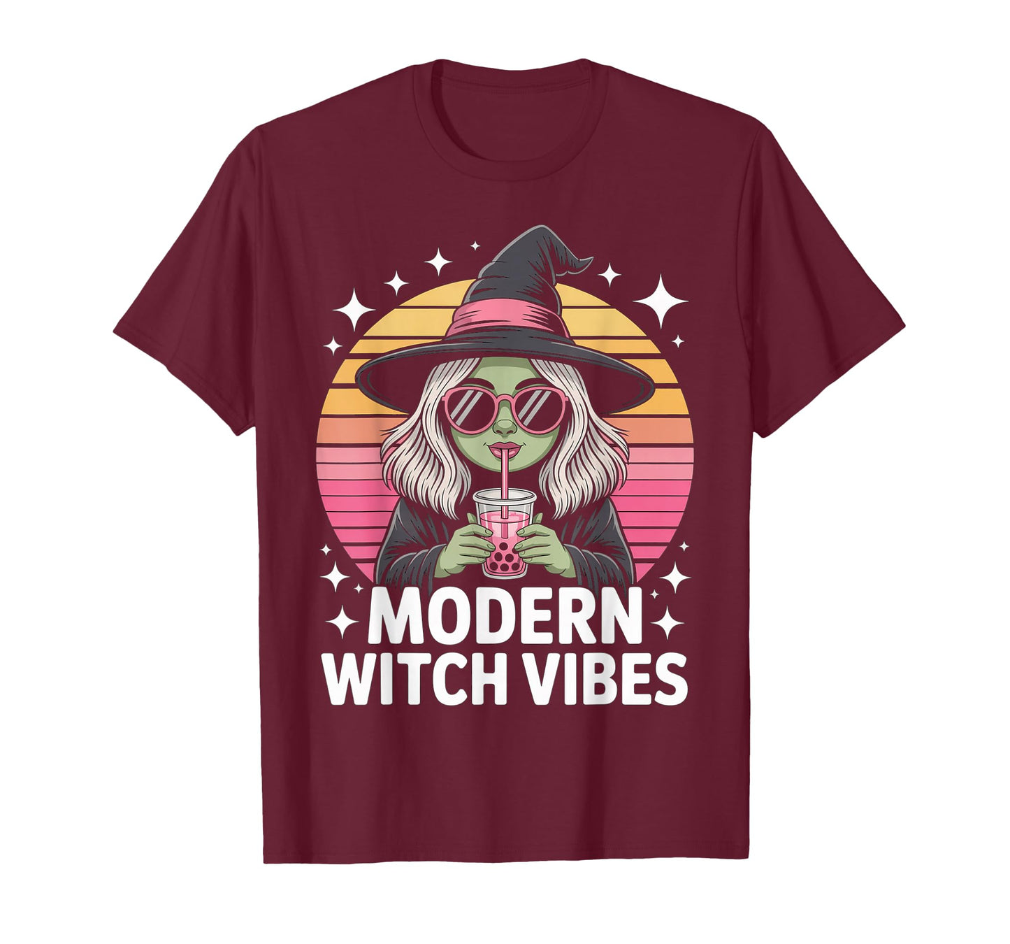 Modern Witch Vibes Halloween Women Boba Bubble Tea Witchy T-Shirt