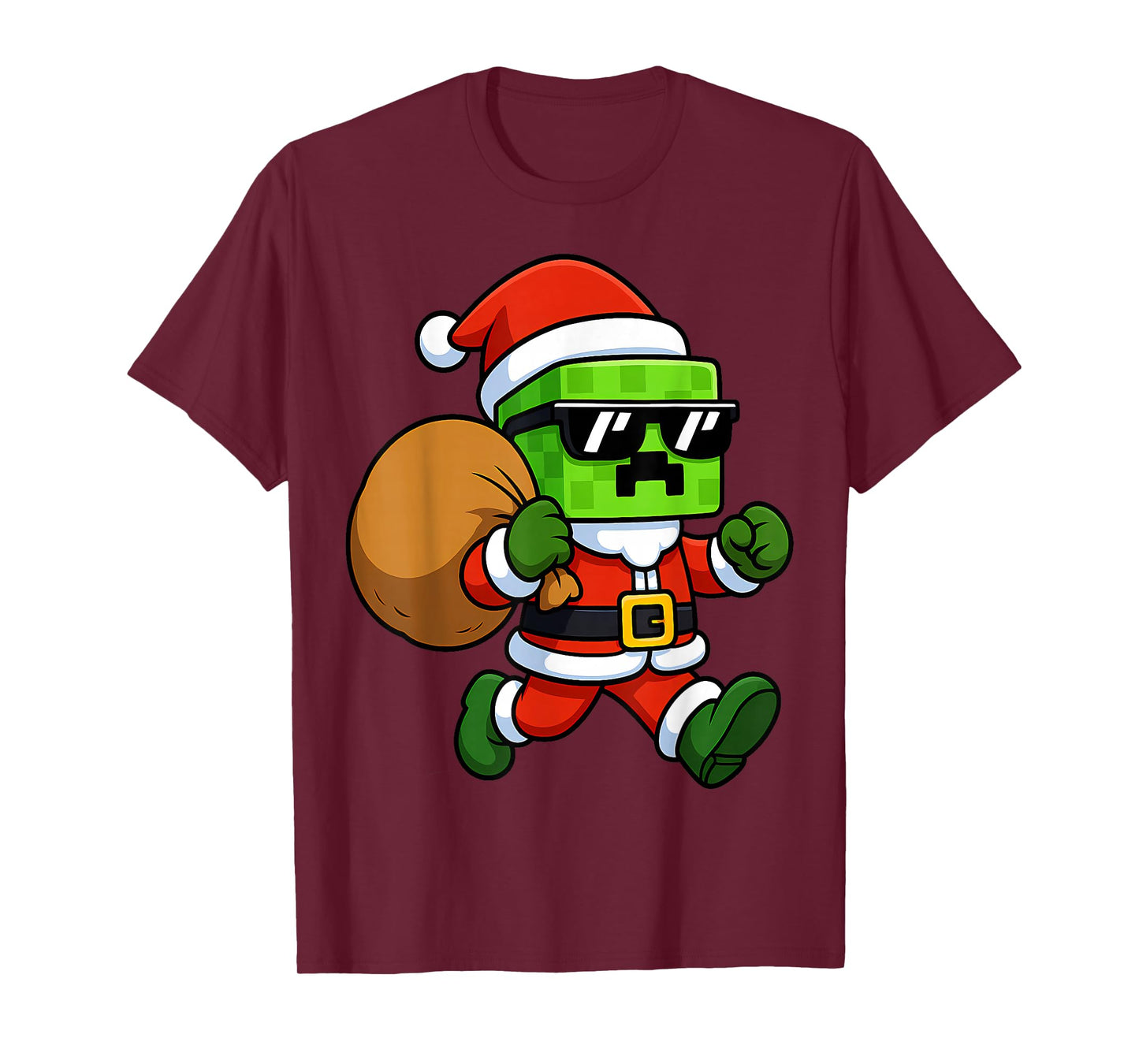Christmas Santa Claus Video Gamer Pixel Boys Men Kids Xmas T-Shirt