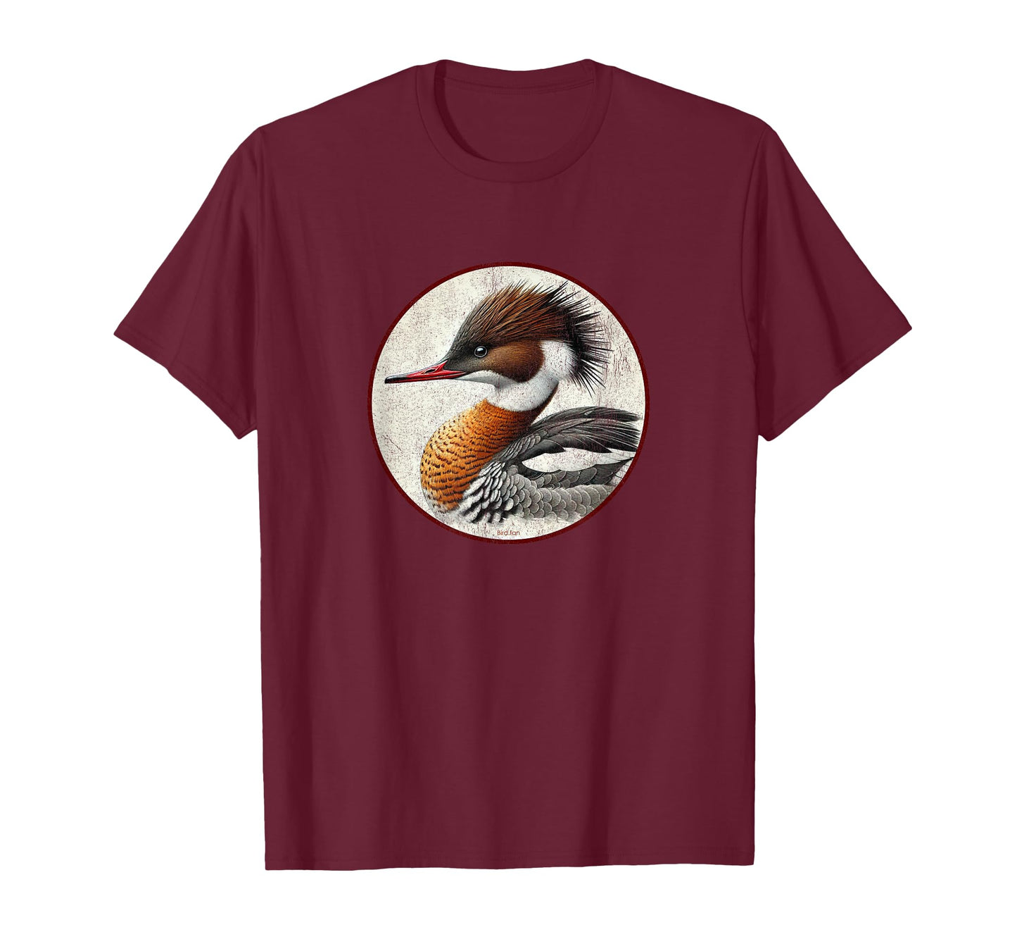 Colorful Retro Red-Breasted Merganser Bird Design T-Shirt